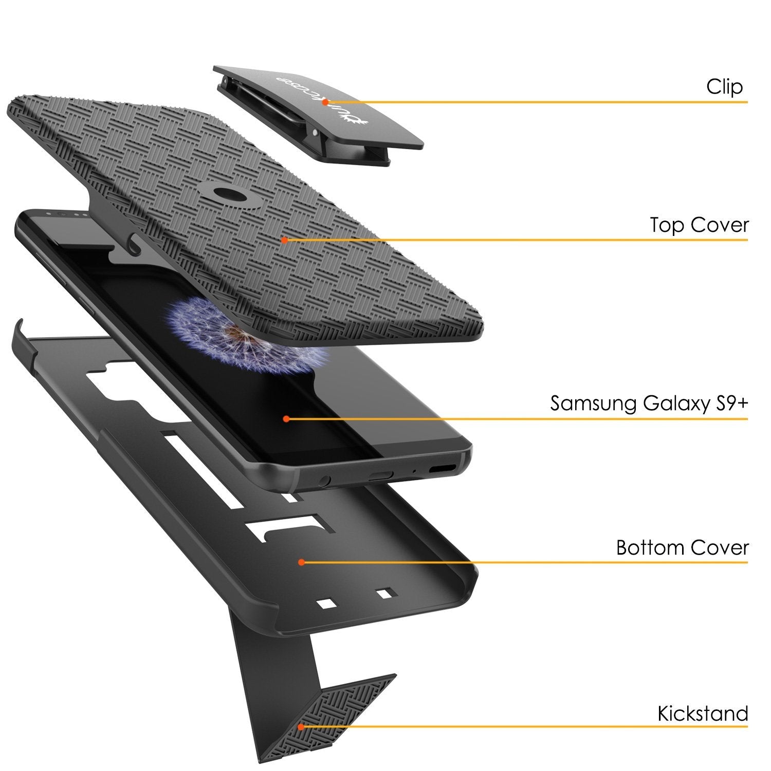 Punkcase Galaxy S9 PLUS Case With Screen Protector, Holster Belt Clip [Black]