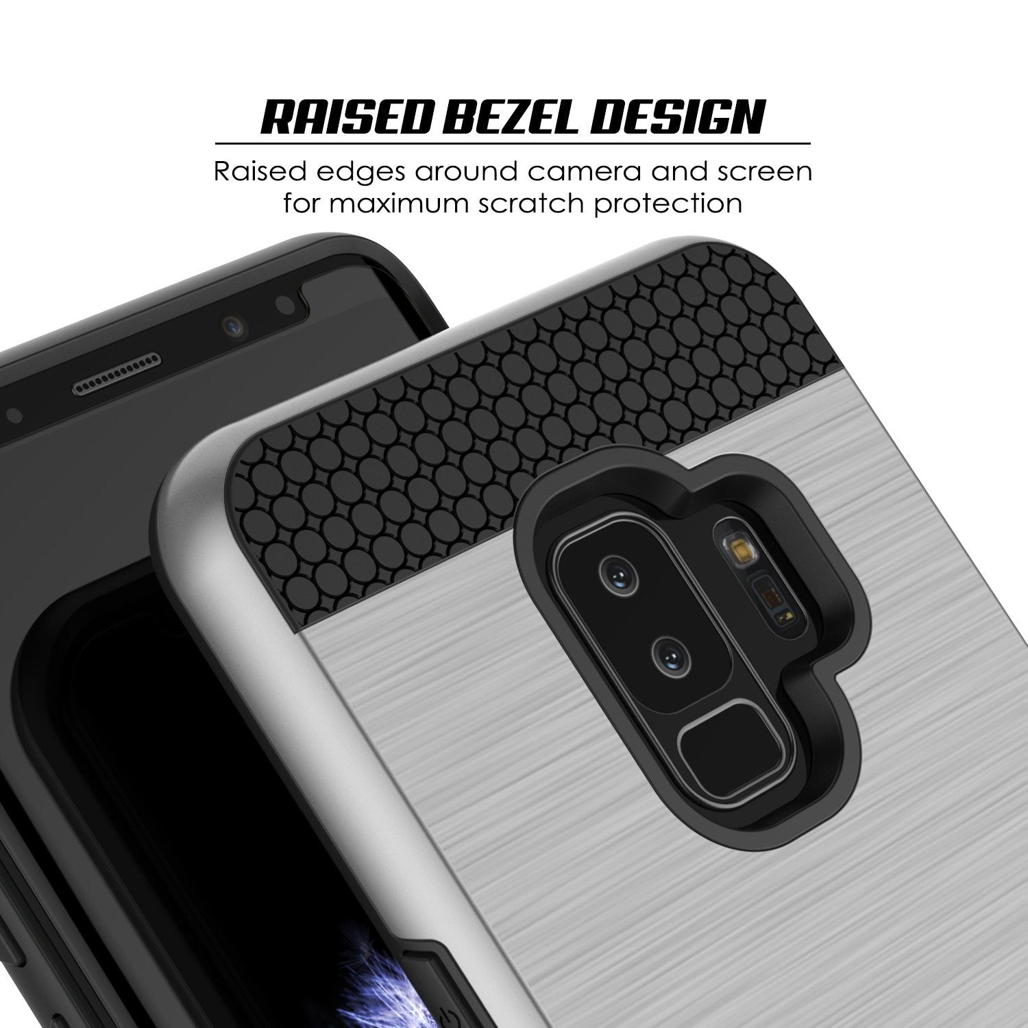 Galaxy S9 Plus Case, PUNKcase [SLOT Series] [Slim Fit] Dual-Layer Armor Silver Cover