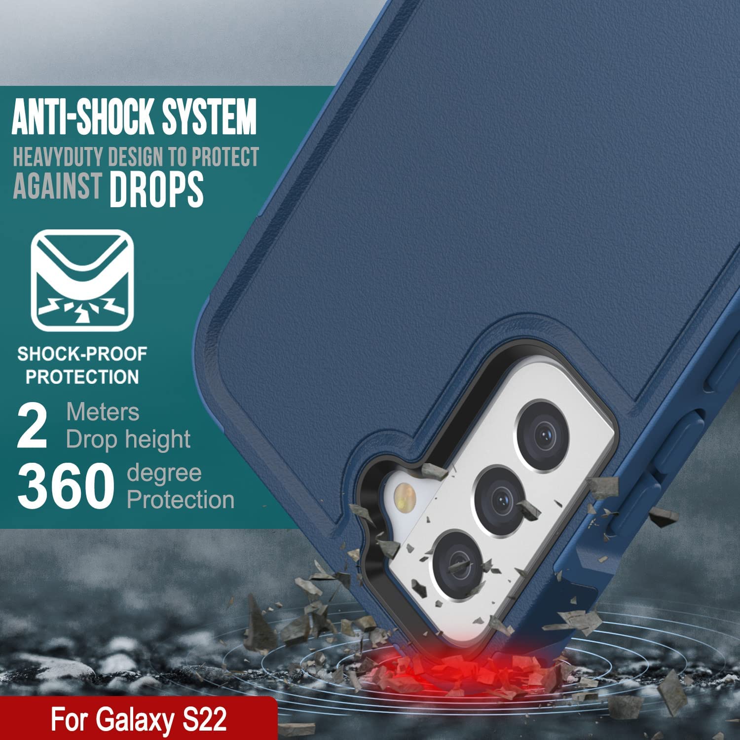 PunkCase Galaxy S22 Case, [Spartan 2.0 Series] Clear Rugged Heavy Duty Cover [Navy]