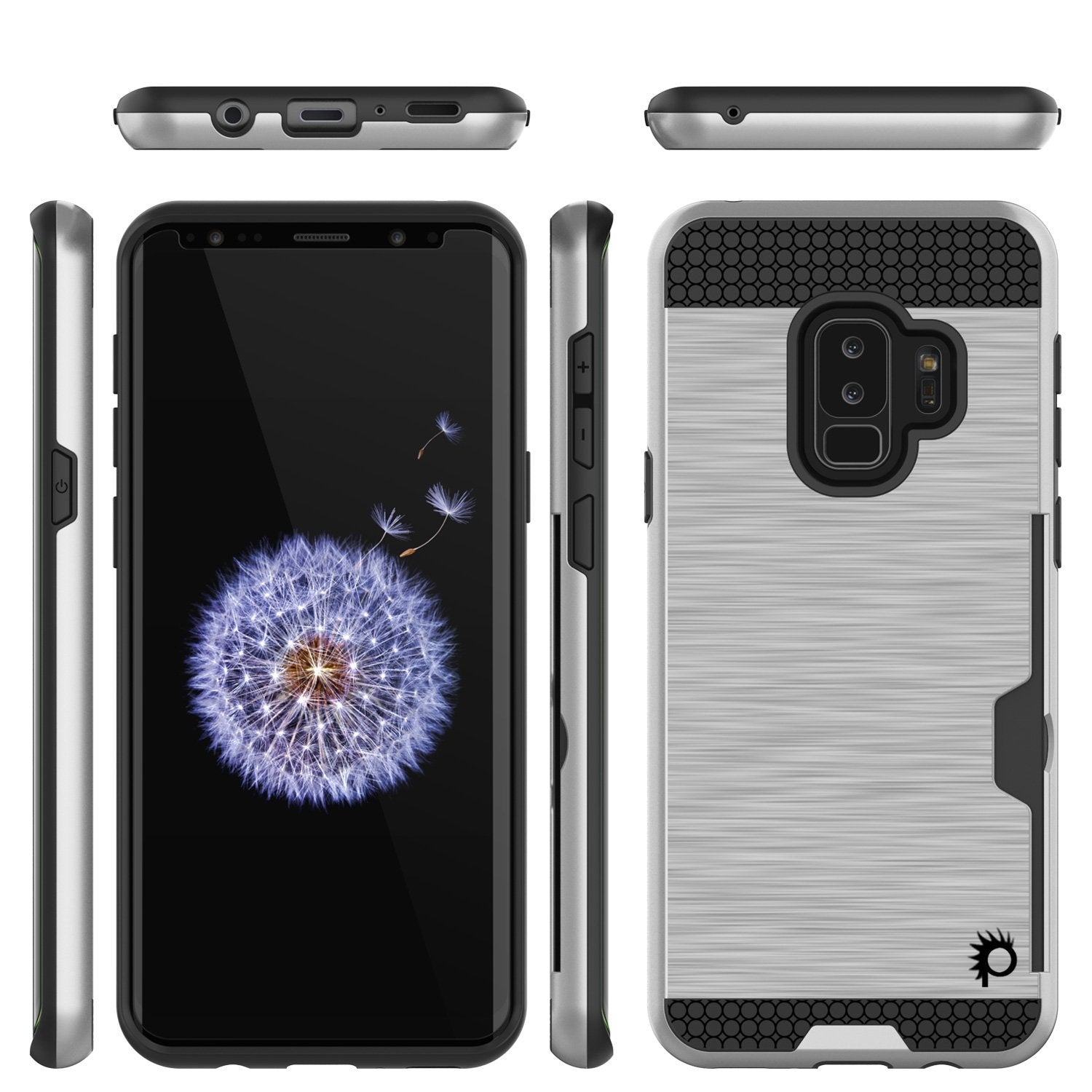 Galaxy S9 Plus Case, PUNKcase [SLOT Series] [Slim Fit] Dual-Layer Armor Silver Cover