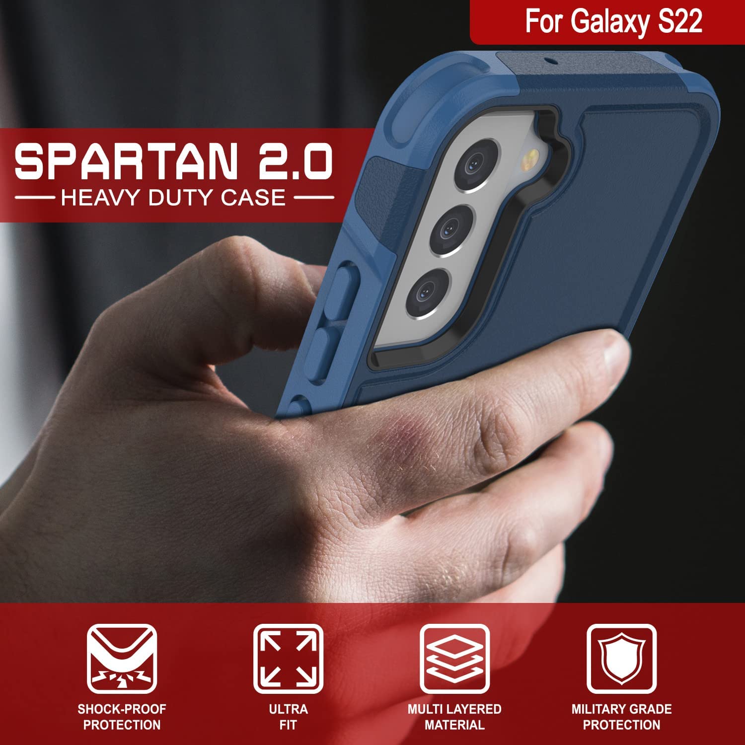 PunkCase Galaxy S22 Case, [Spartan 2.0 Series] Clear Rugged Heavy Duty Cover [Navy]