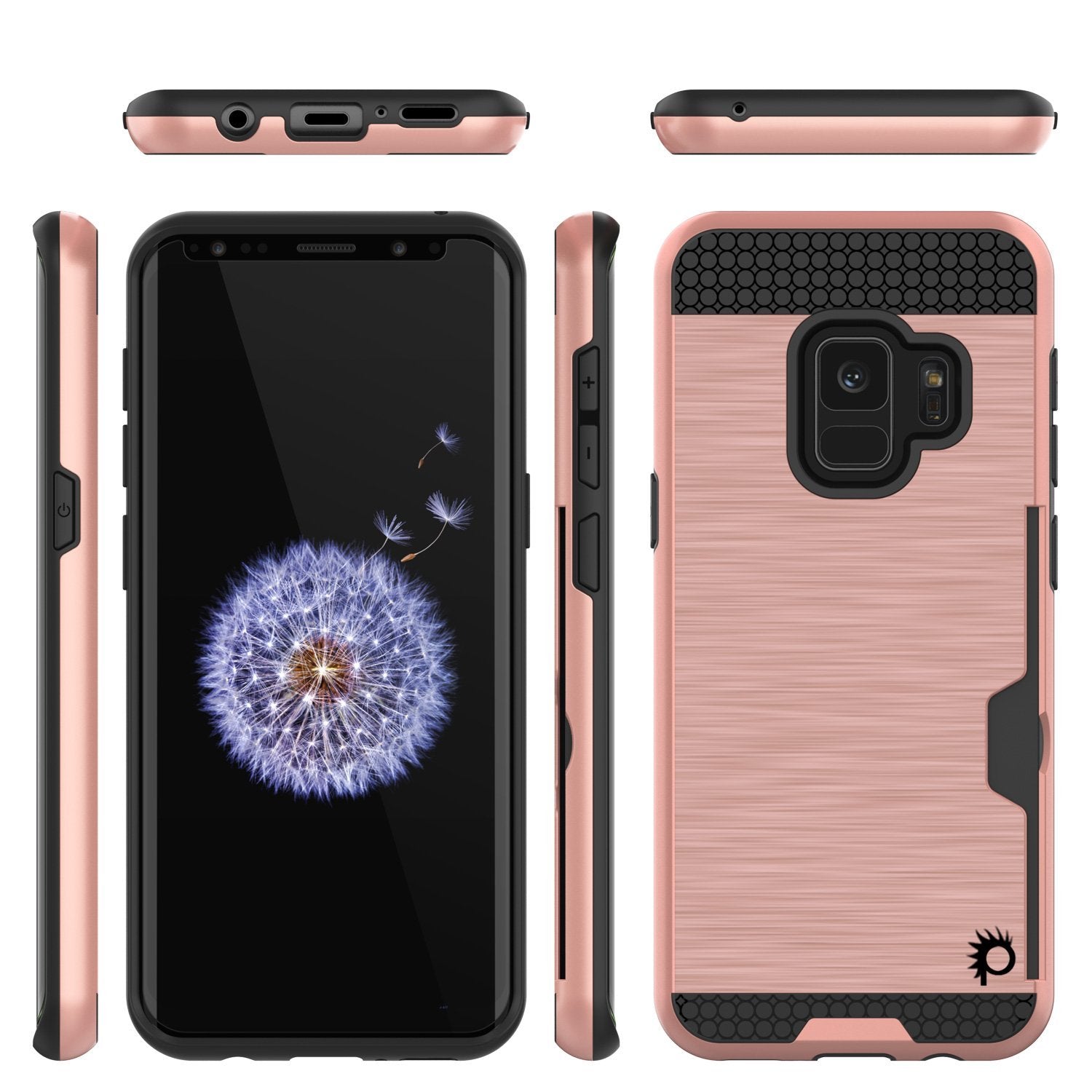 Galaxy S9 Case, PUNKcase [SLOT Series] [Slim Fit] Dual-Layer Armor Cover w/Integrated Anti-Shock System, Credit Card Slot [Rose Gold]