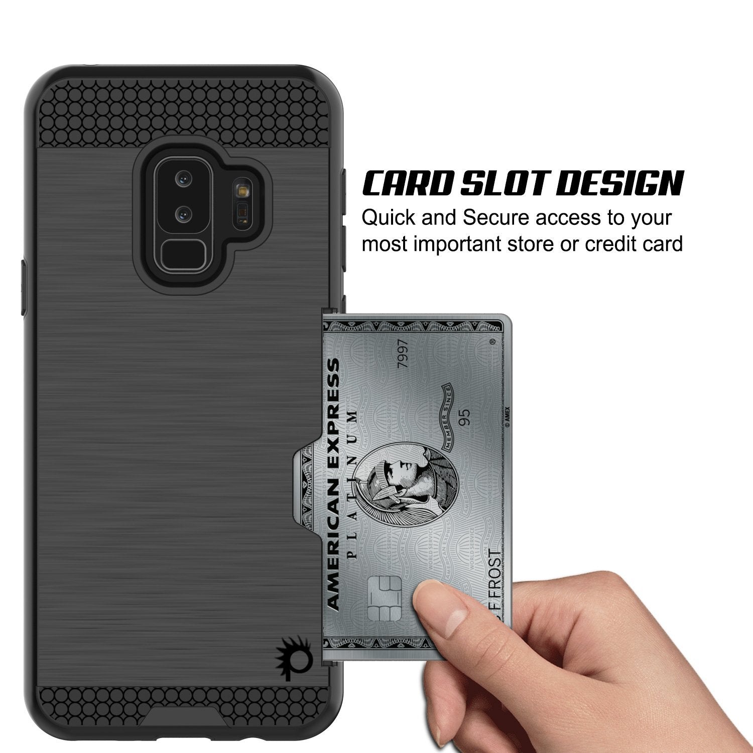 Galaxy S9 Plus Case, PUNKcase [SLOT Series] [Slim Fit] Dual-Layer Armor Black Cover