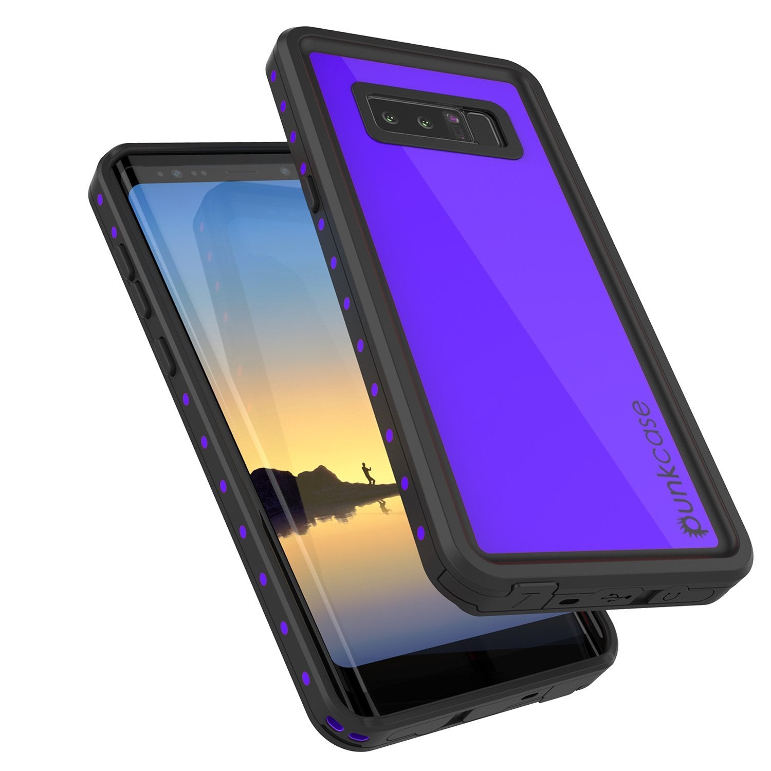 Note 8 Waterproof Case PunkCase StudStar Purple Thin 6.6ft Underwater IP68 Shock/Snow Proof