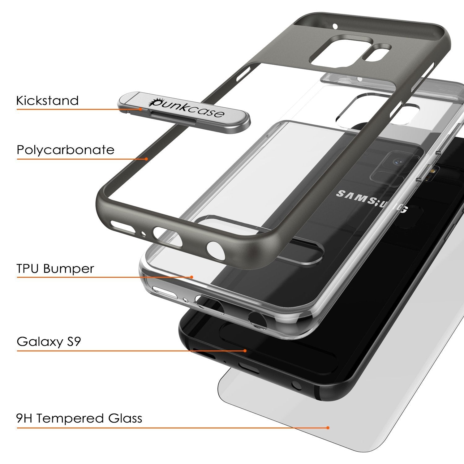 Galaxy S9 Case, PUNKcase [LUCID 3.0 Series] [Slim Fit] Armor Cover w/ Integrated Screen Protector [Grey]