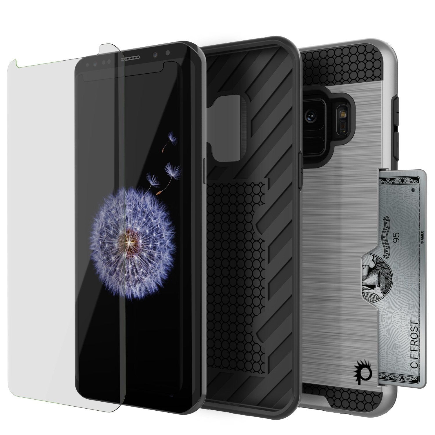 Galaxy S9 Case, PUNKcase [SLOT Series] [Slim Fit] Dual-Layer Armor Cover w/Integrated Anti-Shock System, Credit Card Slot [Silver]
