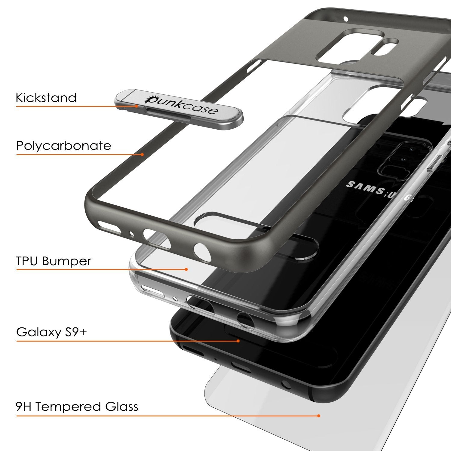 Galaxy S9+ Plus Case Punkcase Lucid 3.0 Series [Slim Fit] Grey Armor Cover