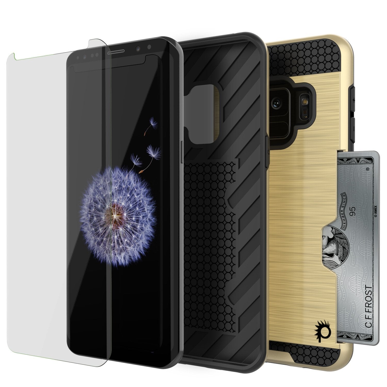 Galaxy S9 Case, PUNKcase [SLOT Series] [Slim Fit] Dual-Layer Armor Cover w/Integrated Anti-Shock System, Credit Card Slot [Gold]