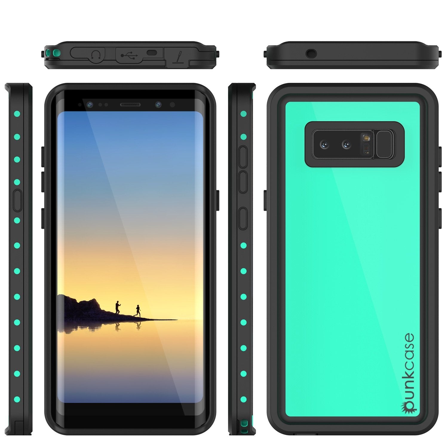 Note 8 Waterproof Case PunkCase StudStar Teal Thin 6.6ft Underwater IP68 Shock/Snow Proof