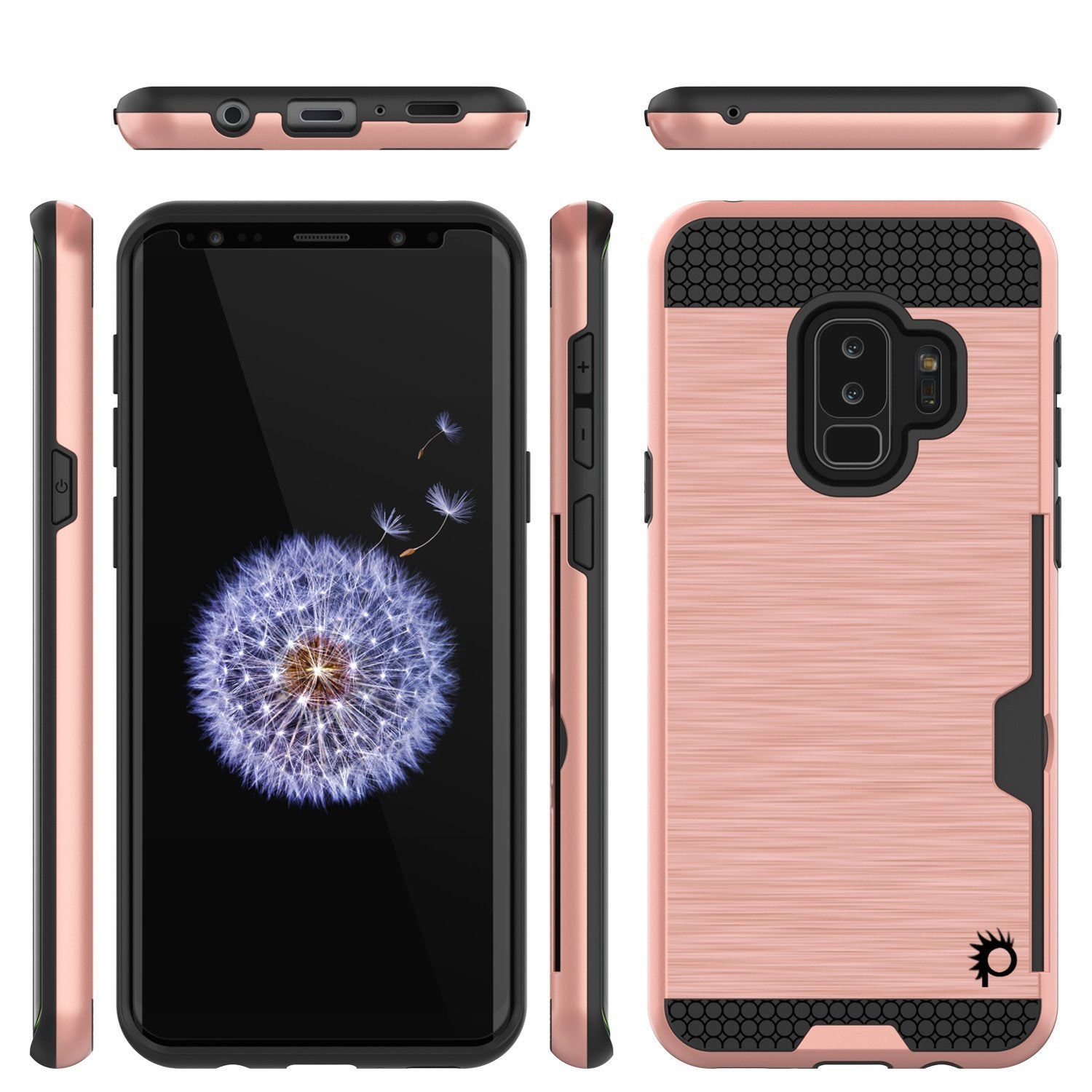 Galaxy S9 Plus Case, PUNKcase [SLOT Series] [Slim Fit] Dual-Layer Armor Rose Gold Cover