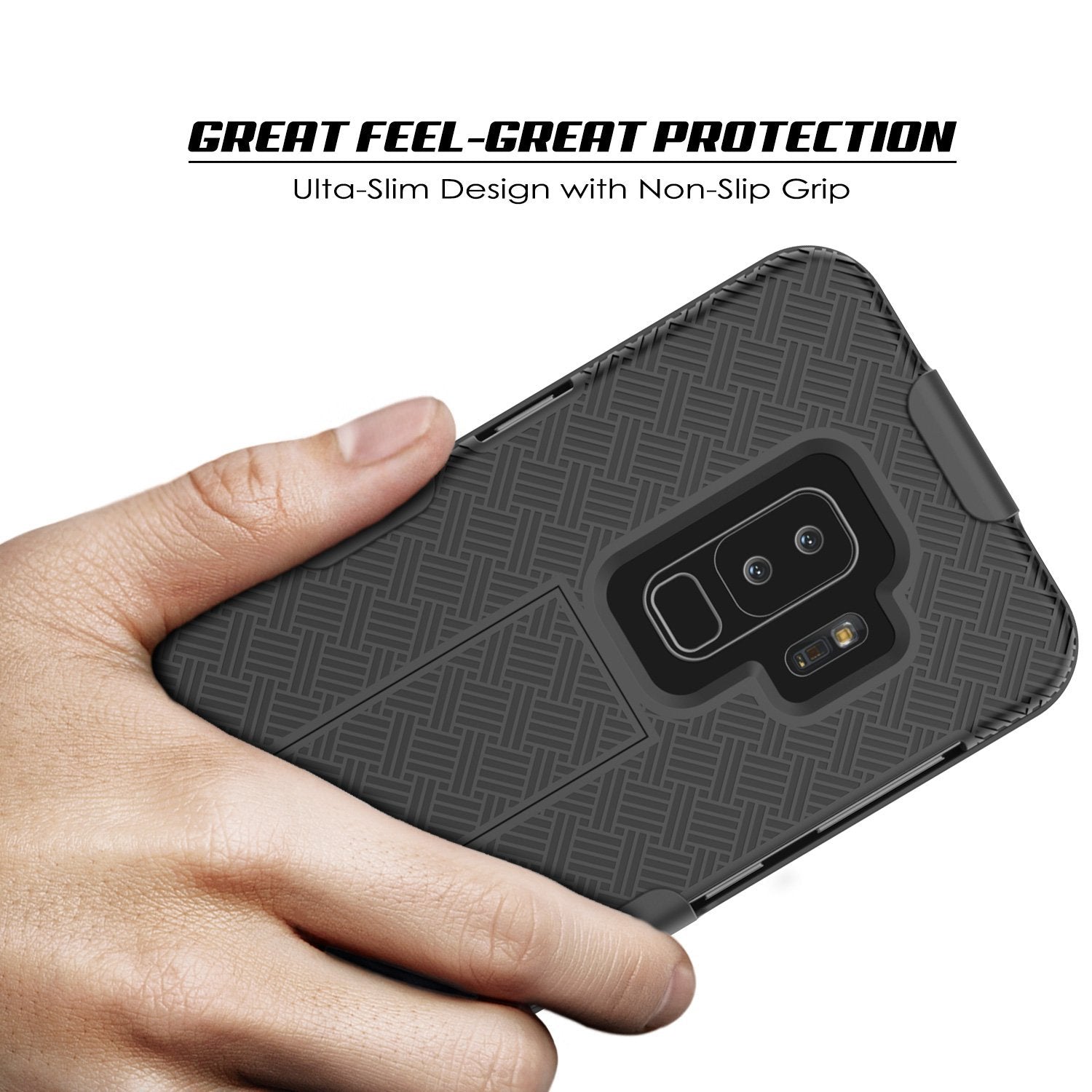Punkcase Galaxy S9 PLUS Case With Screen Protector, Holster Belt Clip [Black]