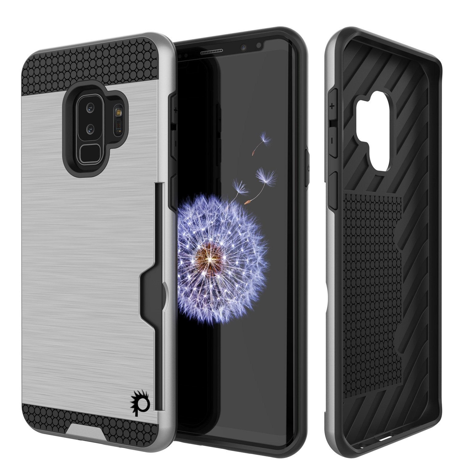 Galaxy S9 Plus Case, PUNKcase [SLOT Series] [Slim Fit] Dual-Layer Armor Silver Cover
