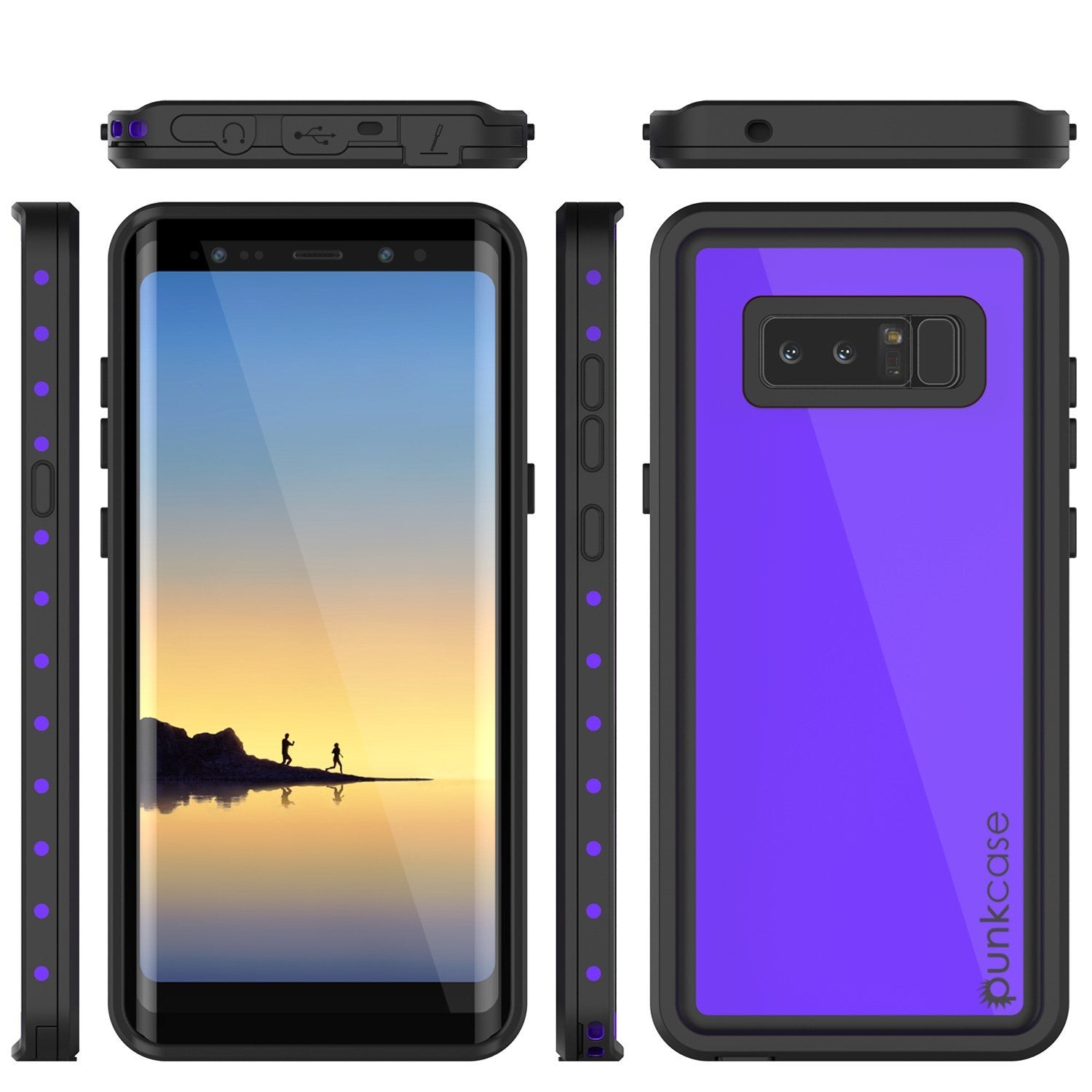 Note 8 Waterproof Case PunkCase StudStar Purple Thin 6.6ft Underwater IP68 Shock/Snow Proof