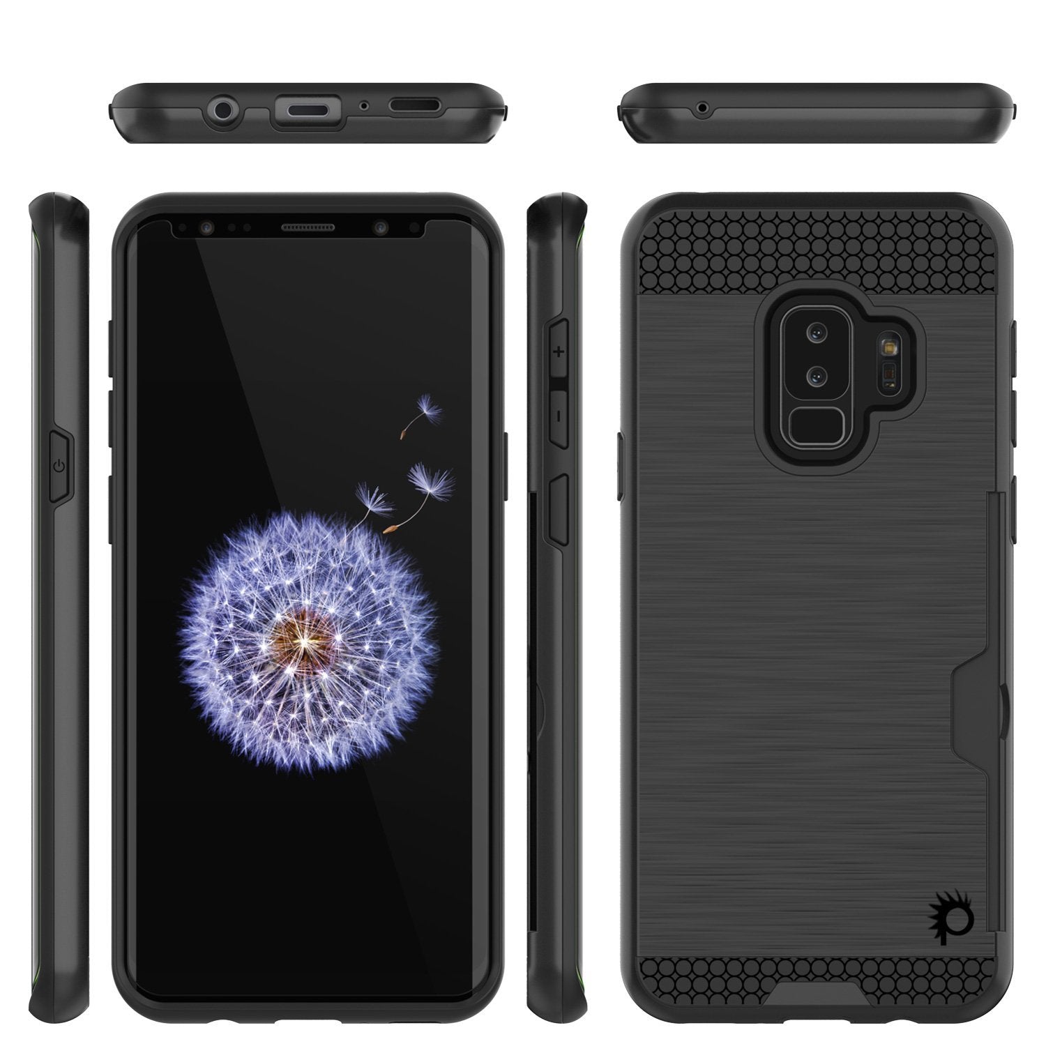 Galaxy S9 Plus Case, PUNKcase [SLOT Series] [Slim Fit] Dual-Layer Armor Black Cover