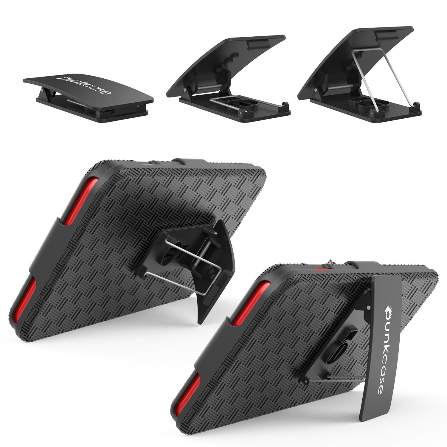 Punkcase iPhone 8+ / 7+ Plus Case With Tempered Glass Screen Protector, Holster Belt Clip & Built-In Kickstand [Black]