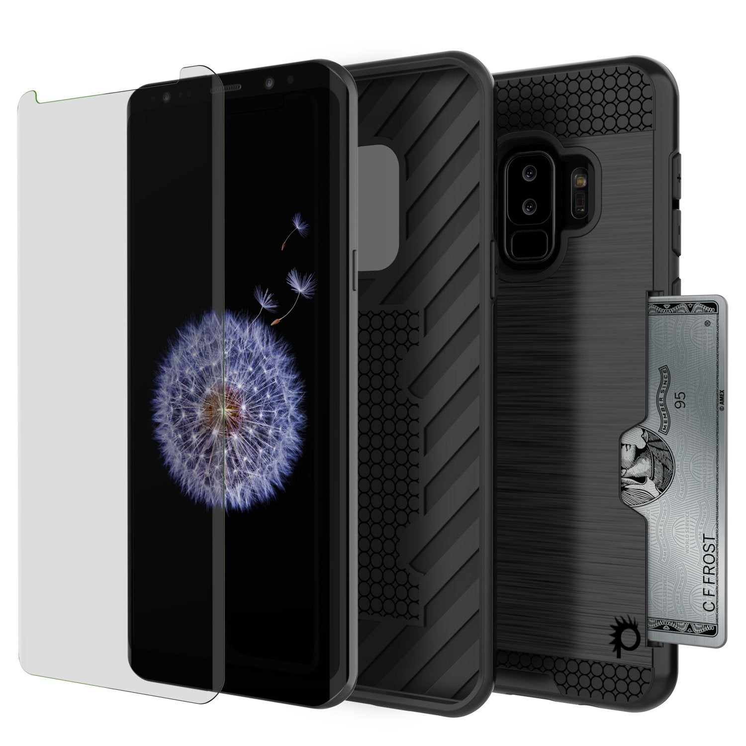 Galaxy S9 Plus Case, PUNKcase [SLOT Series] [Slim Fit] Dual-Layer Armor Black Cover