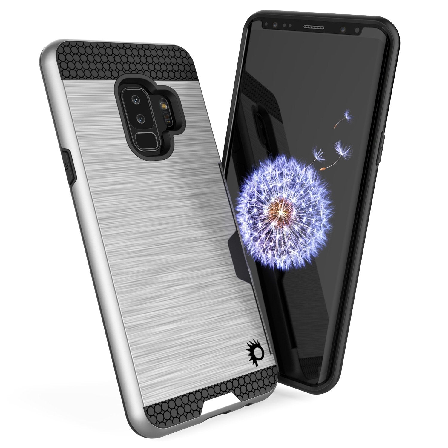 Galaxy S9 Plus Case, PUNKcase [SLOT Series] [Slim Fit] Dual-Layer Armor Silver Cover