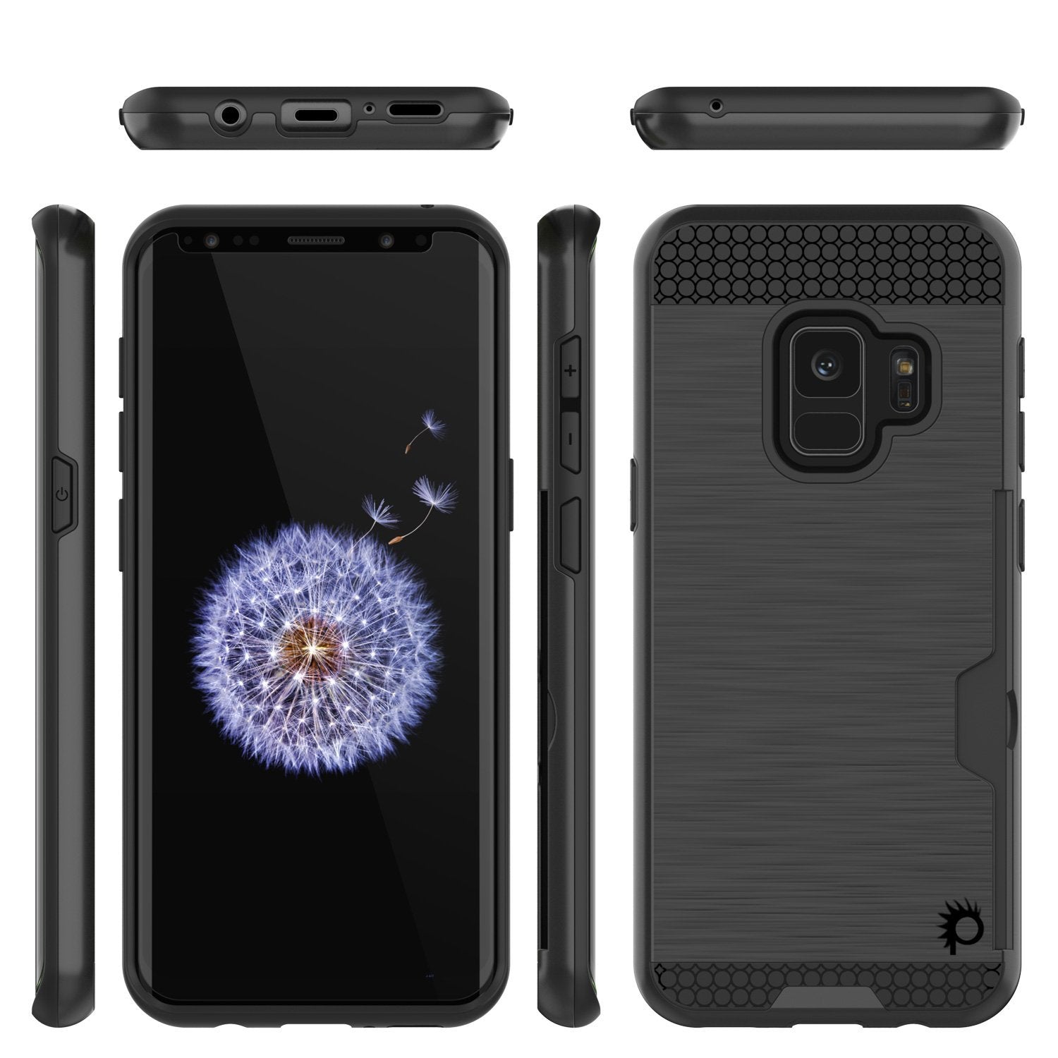 Galaxy S9 Case, PUNKcase [SLOT Series] [Slim Fit] Dual-Layer Armor Cover w/Integrated Anti-Shock System, Credit Card Slot [Black]
