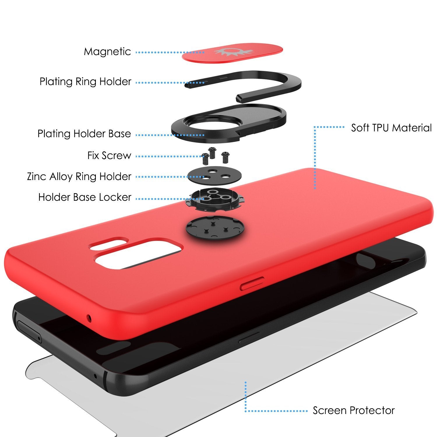 Galaxy S9 Plus, Punkcase Magnetix Protective TPU Cover W/ Kickstand, Sceen Protector[Red]