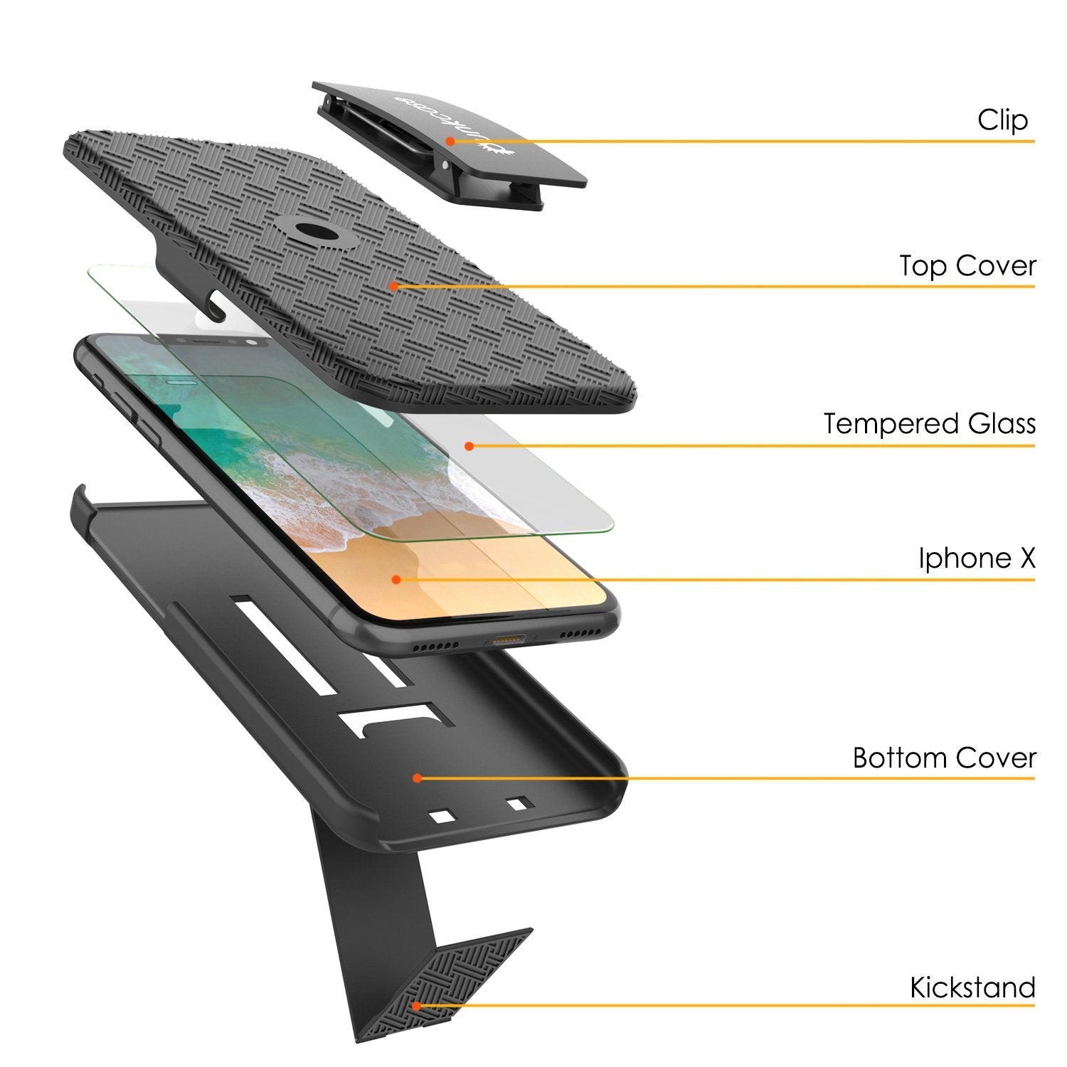 Punkcase iPhone X Case With Tempered Glass Screen Protector, Holster Belt Clip & Built-In Kickstand [Black]