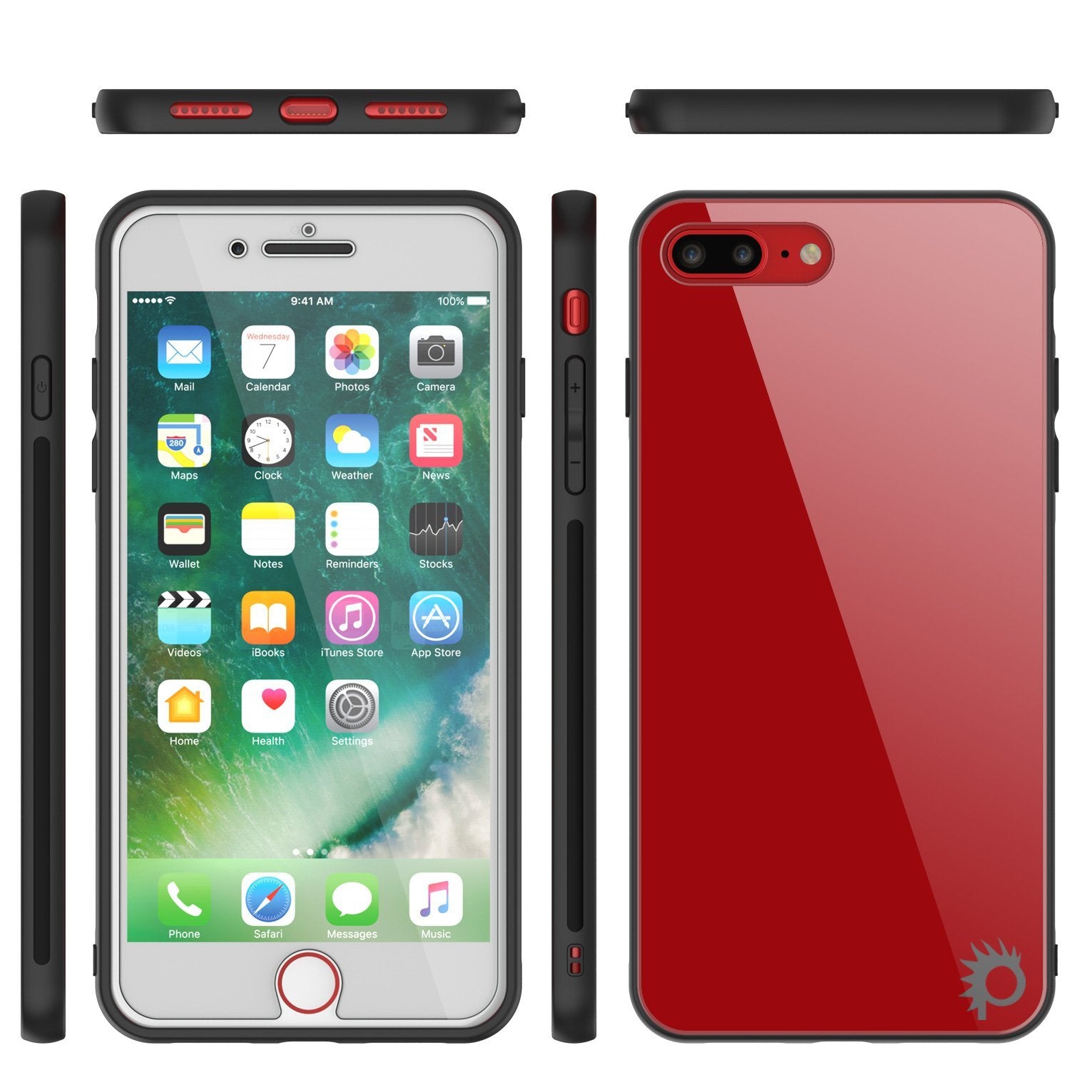 iPhone 8 PLUS Case, Punkcase GlassShield Ultra Thin Protective 9H Full Body Tempered Glass Cover(Red)