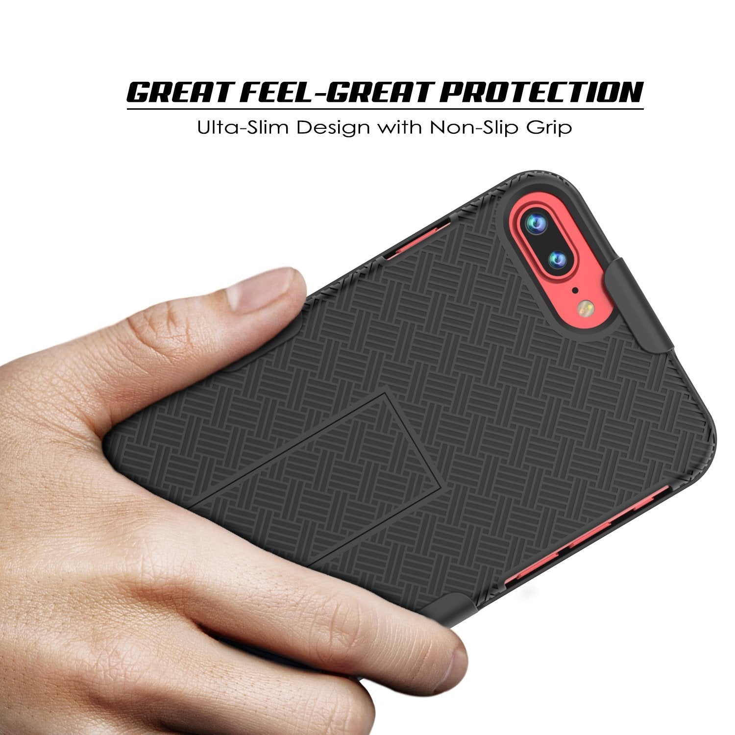 Punkcase iPhone 8+ / 7+ Plus Case With Tempered Glass Screen Protector, Holster Belt Clip & Built-In Kickstand [Black]