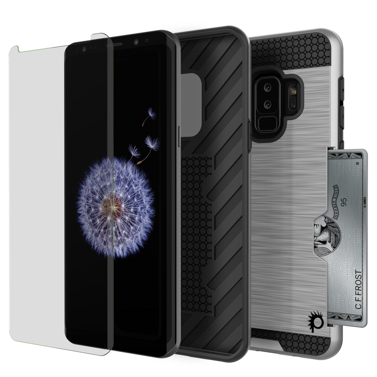Galaxy S9 Plus Case, PUNKcase [SLOT Series] [Slim Fit] Dual-Layer Armor Silver Cover