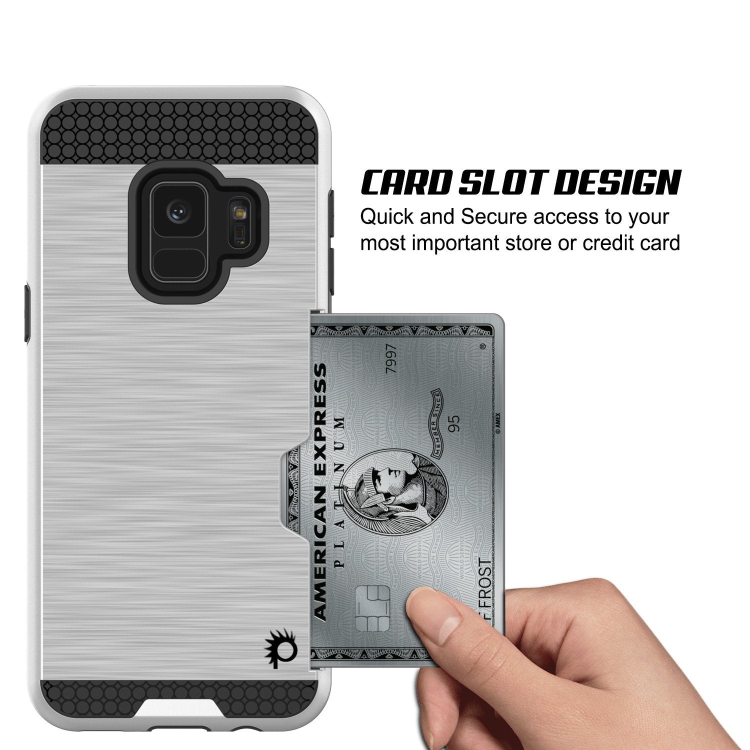 Galaxy S9 Case, PUNKcase [SLOT Series] [Slim Fit] Dual-Layer Armor Cover w/Integrated Anti-Shock System, Credit Card Slot & Screen Protector [White]