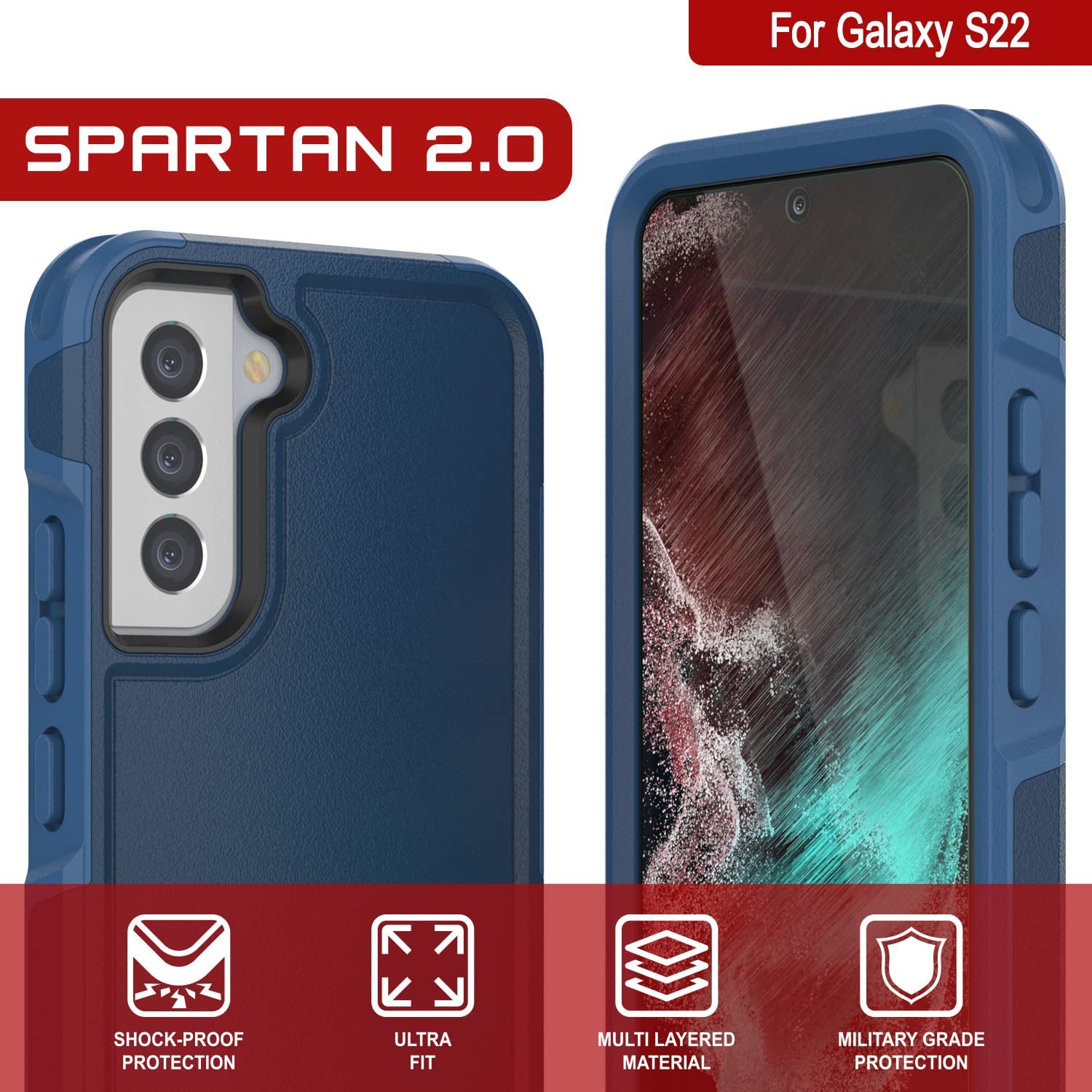 PunkCase Galaxy S22 Case, [Spartan 2.0 Series] Clear Rugged Heavy Duty Cover [Navy]