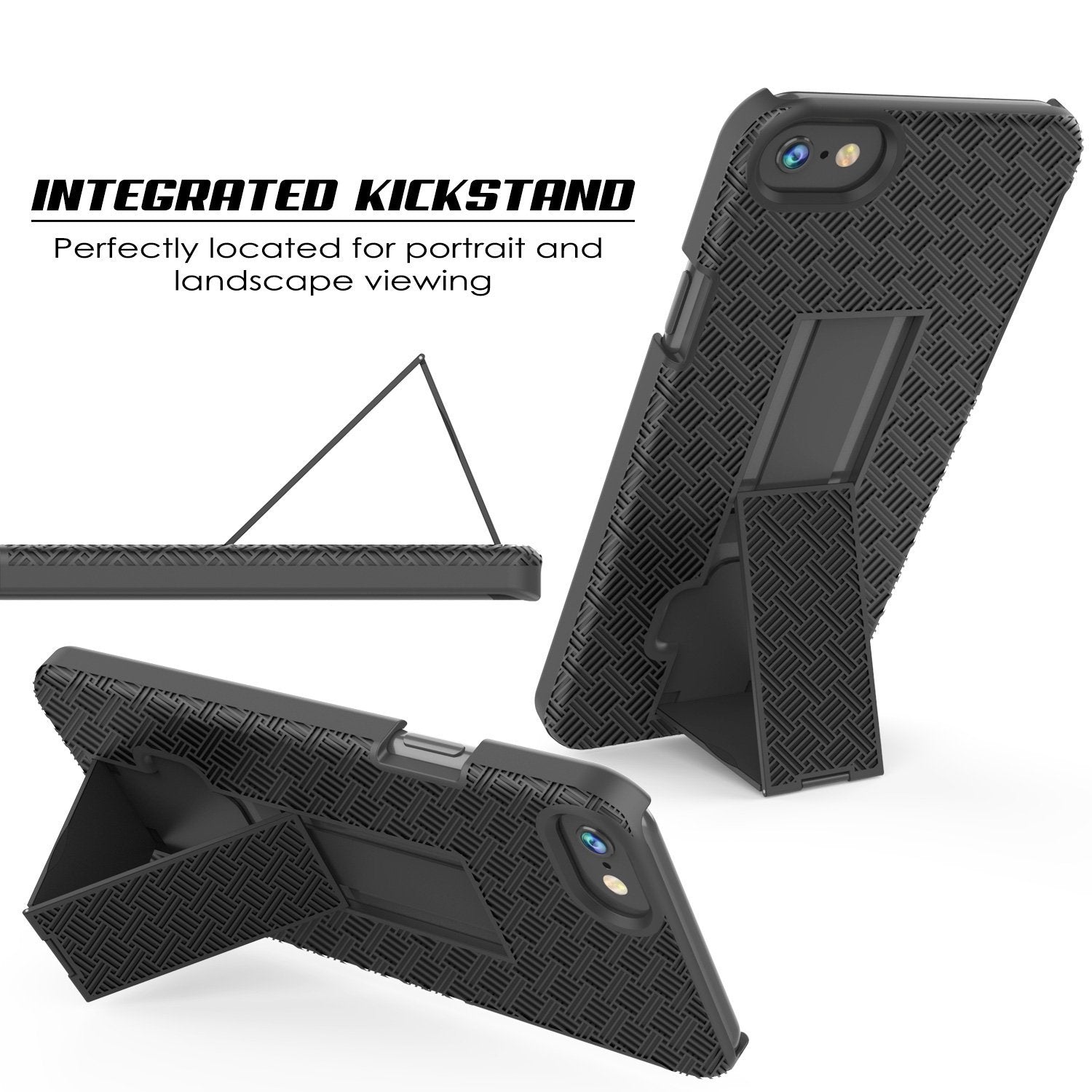 Punkcase iPhone 8 / 7 Case With Tempered Glass Screen Protector, Holster Belt Clip & Built-In Kickstand [Black]