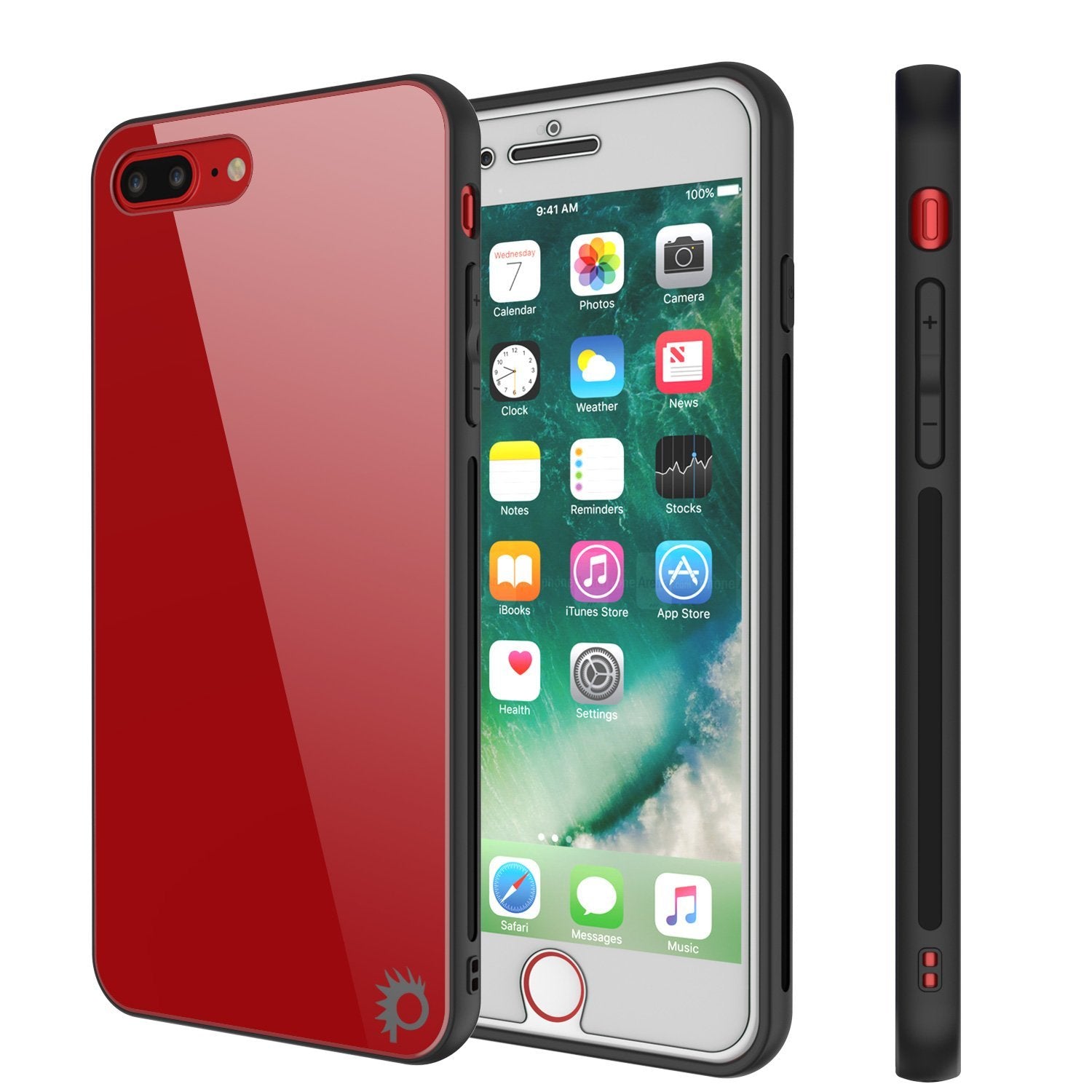 iPhone 8 PLUS Case, Punkcase GlassShield Ultra Thin Protective 9H Full Body Tempered Glass Cover(Red)