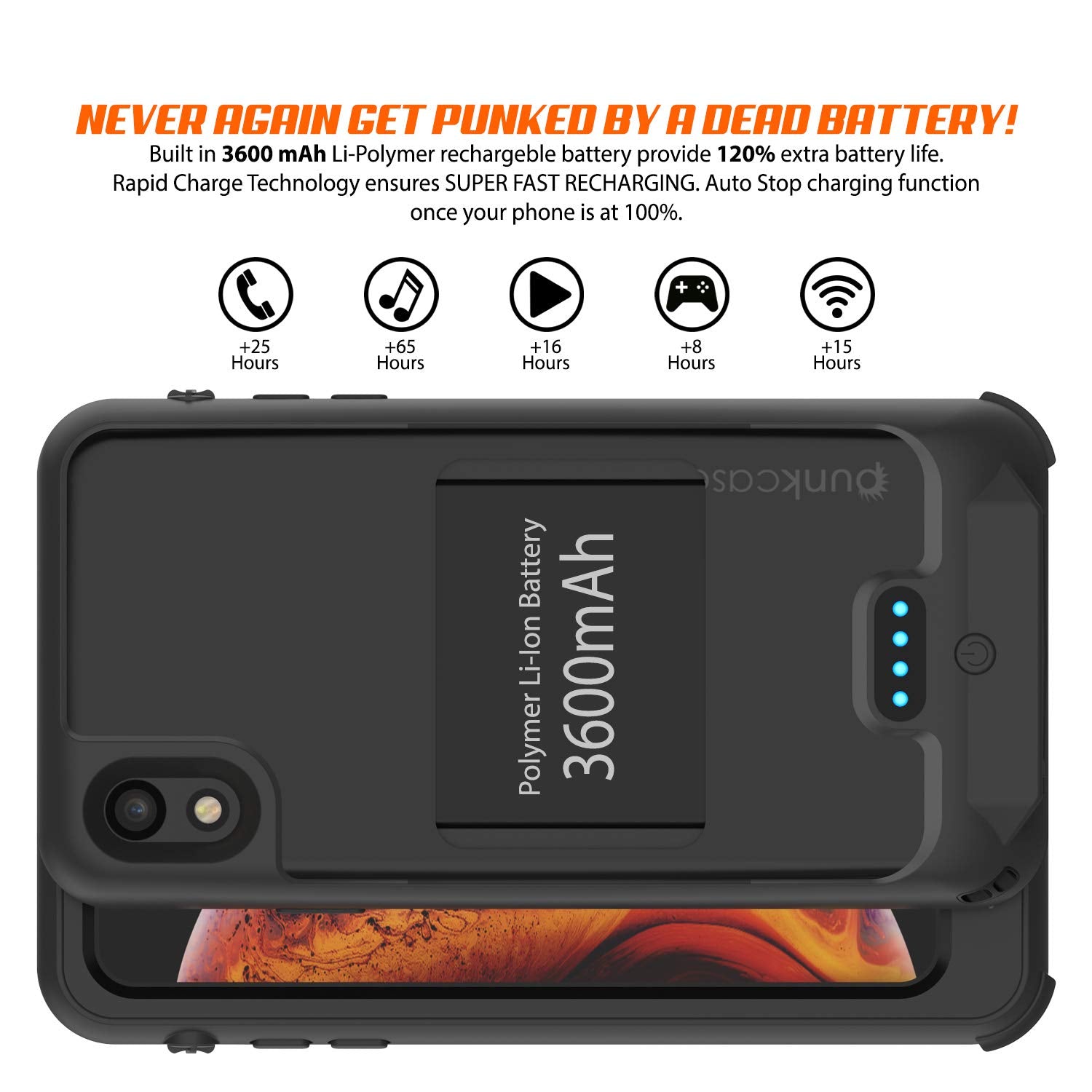 PunkJuice iPhone XR Battery Case, Waterproof, IP68 Certified [Ultra Slim] [Black]