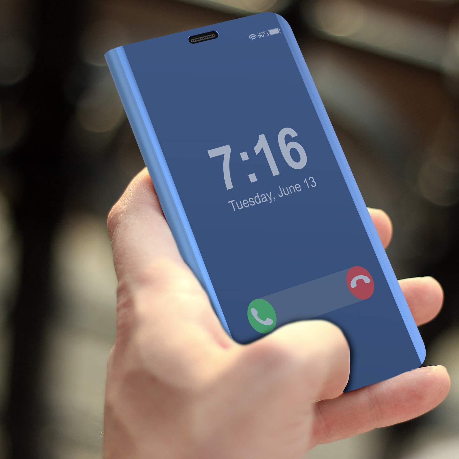 Punkcase S9 Plus Reflector Case Protective Flip Cover [Blue]