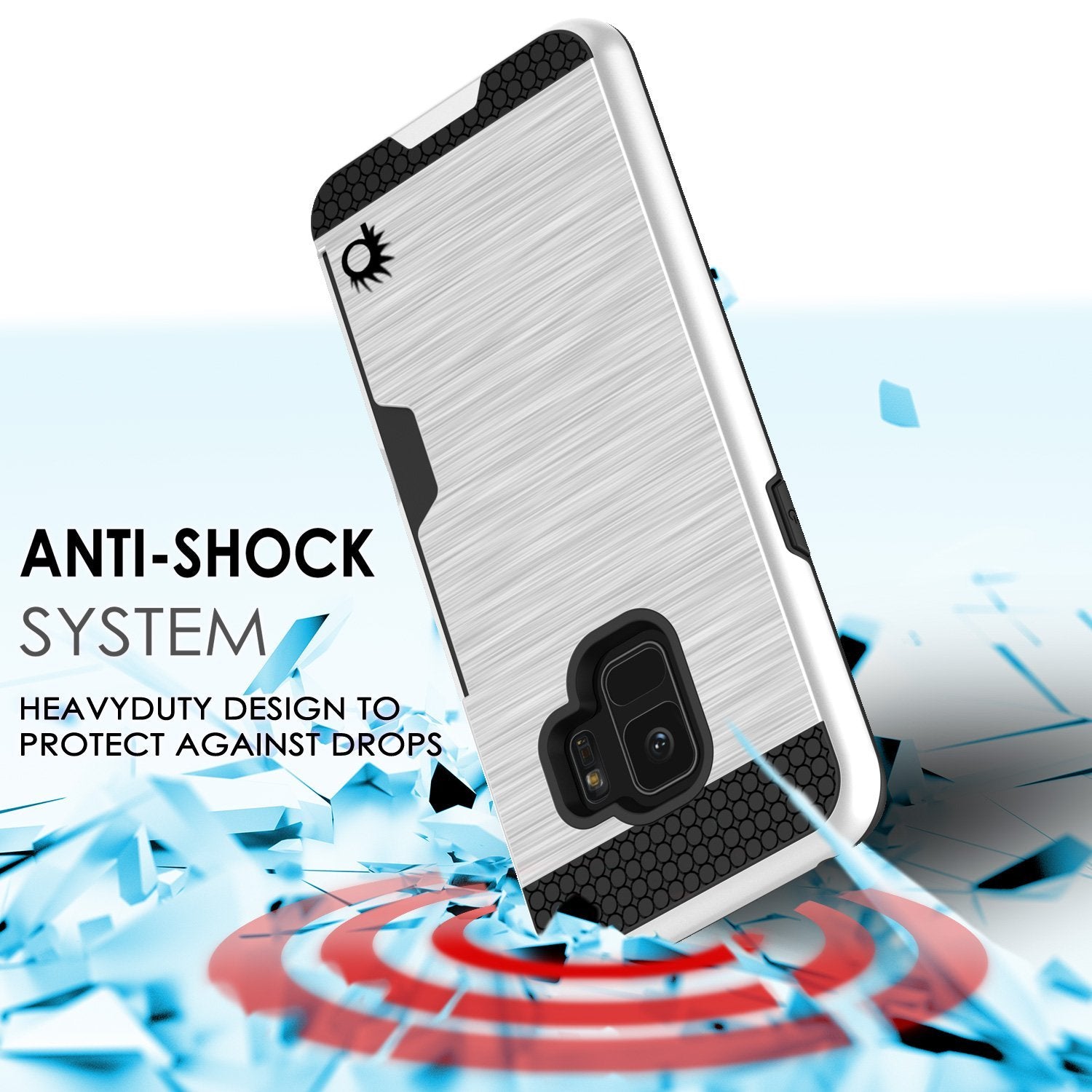 Galaxy S9 Case, PUNKcase [SLOT Series] [Slim Fit] Dual-Layer Armor Cover w/Integrated Anti-Shock System, Credit Card Slot & Screen Protector [White]
