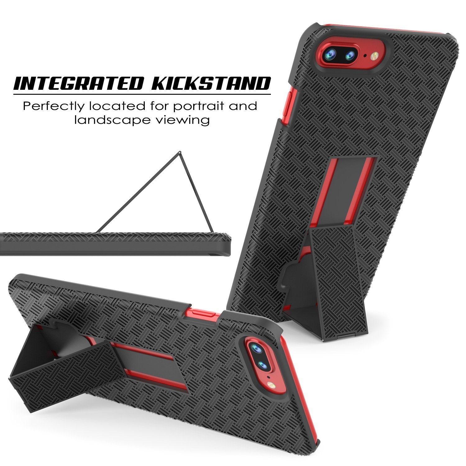 Punkcase iPhone 8+ / 7+ Plus Case With Tempered Glass Screen Protector, Holster Belt Clip & Built-In Kickstand [Black]