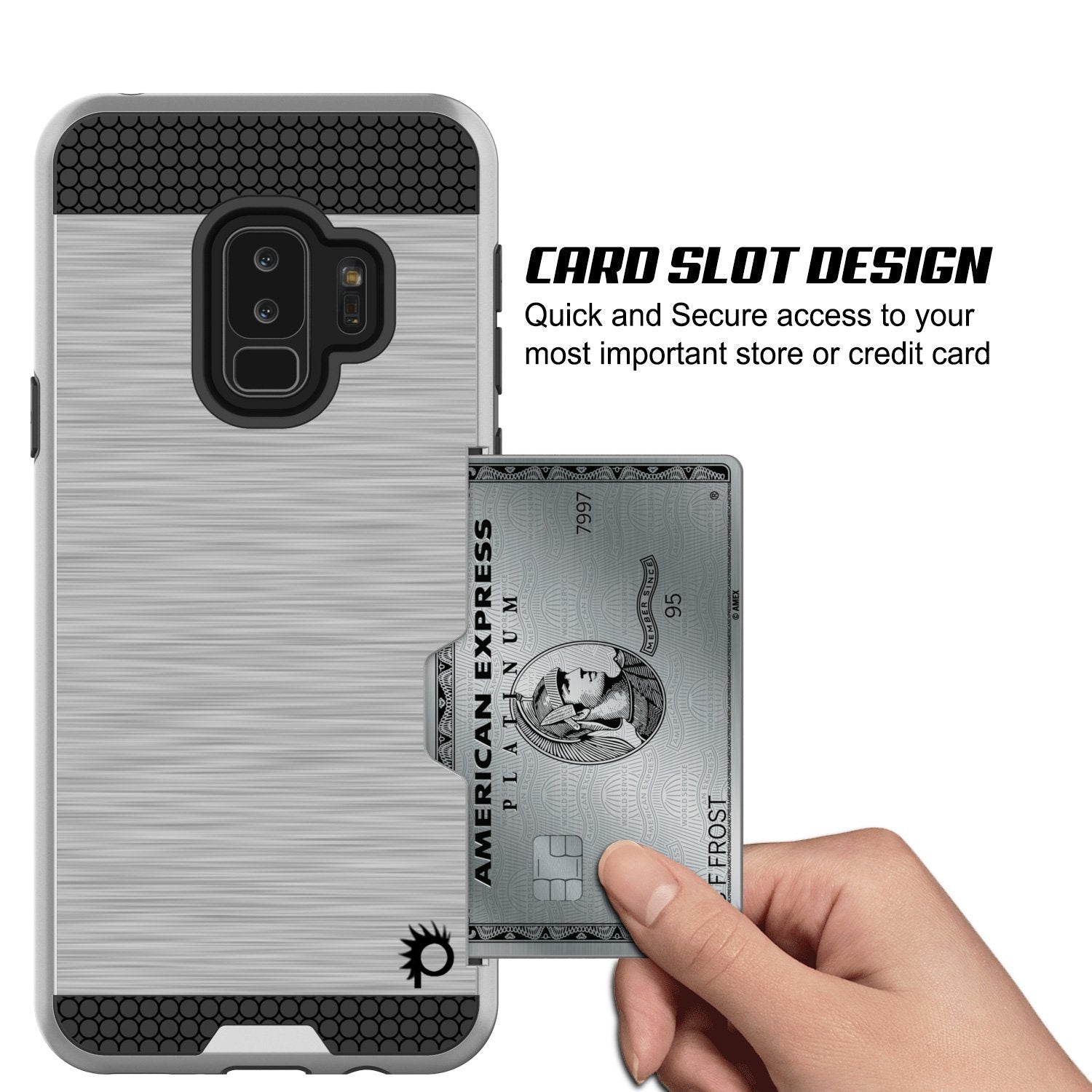 Galaxy S9 Plus Case, PUNKcase [SLOT Series] [Slim Fit] Dual-Layer Armor Silver Cover
