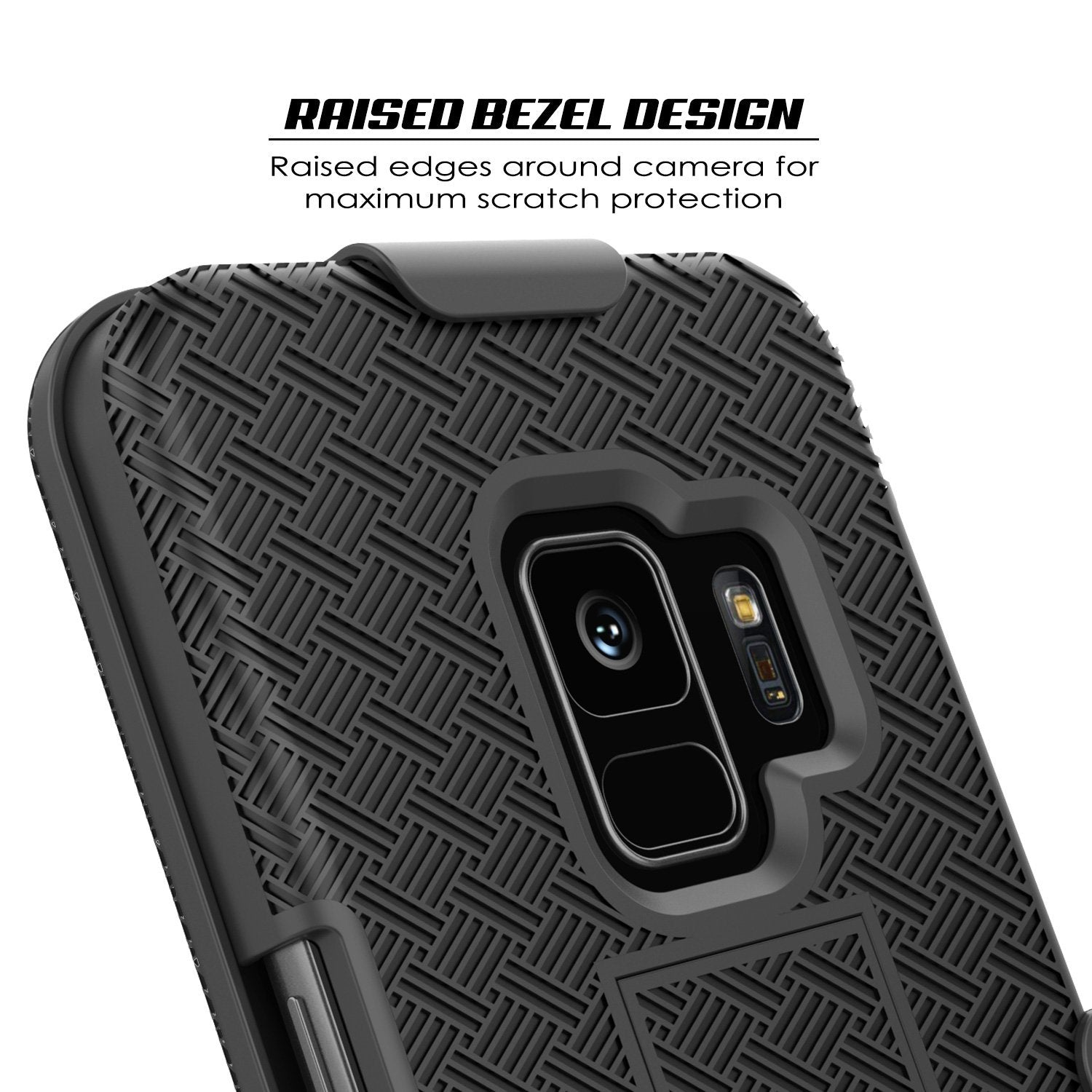 Punkcase Galaxy S9 Case With Screen Protector, Holster Belt Clip [Black]
