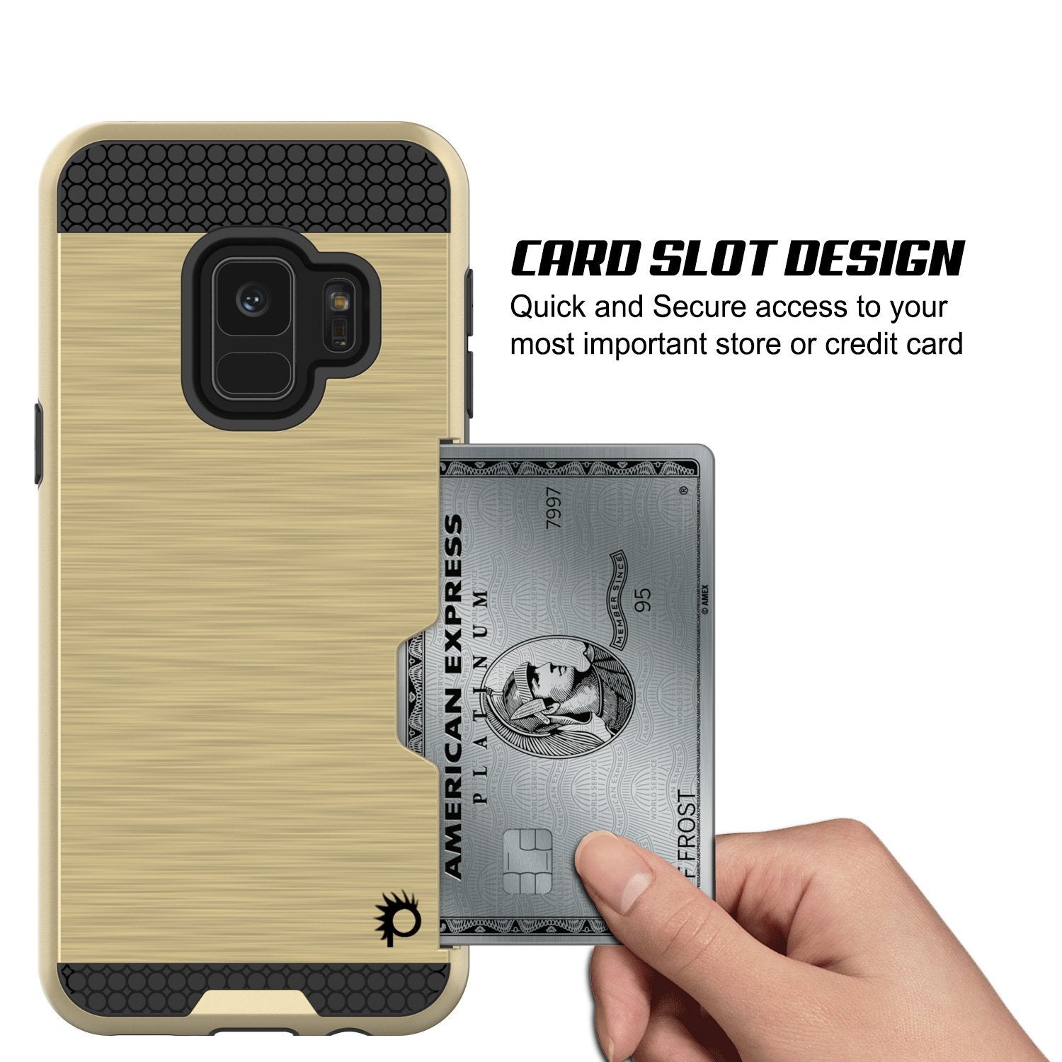 Galaxy S9 Case, PUNKcase [SLOT Series] [Slim Fit] Dual-Layer Armor Cover w/Integrated Anti-Shock System, Credit Card Slot [Gold]