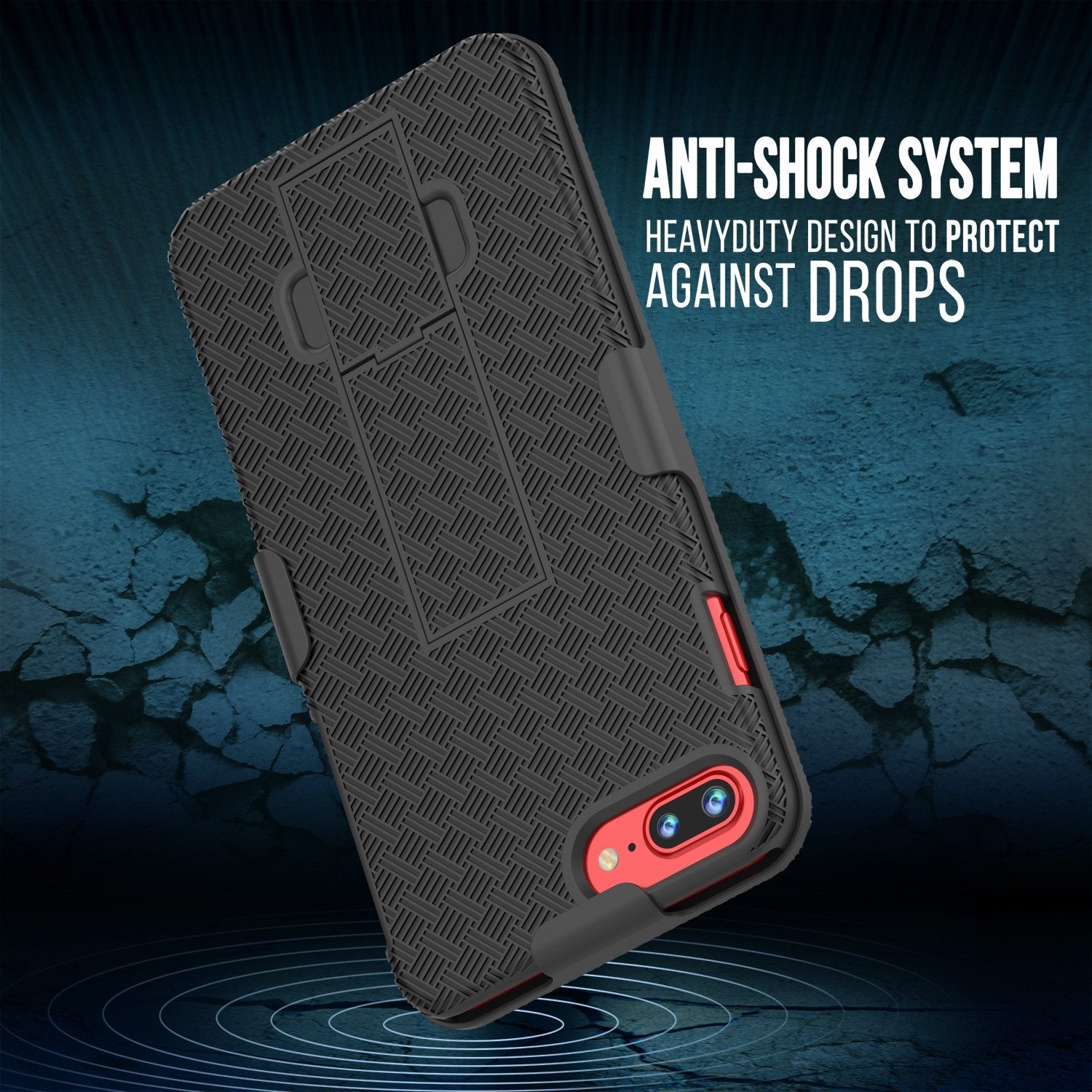 Punkcase iPhone 8+ / 7+ Plus Case With Tempered Glass Screen Protector, Holster Belt Clip & Built-In Kickstand [Black]