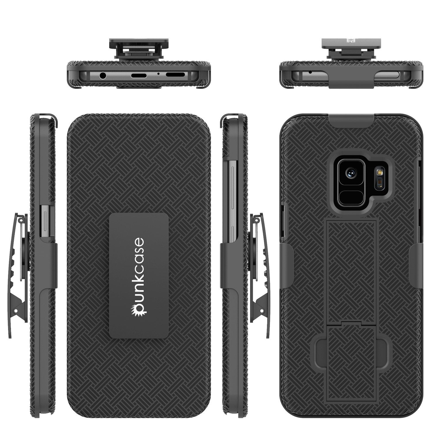 Punkcase Galaxy S9 Case With Screen Protector, Holster Belt Clip [Black]