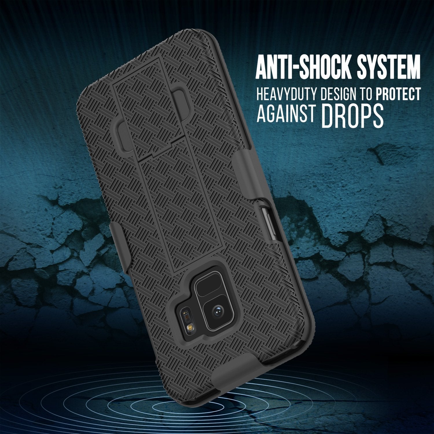 Punkcase Galaxy S9 Case With Screen Protector, Holster Belt Clip [Black]