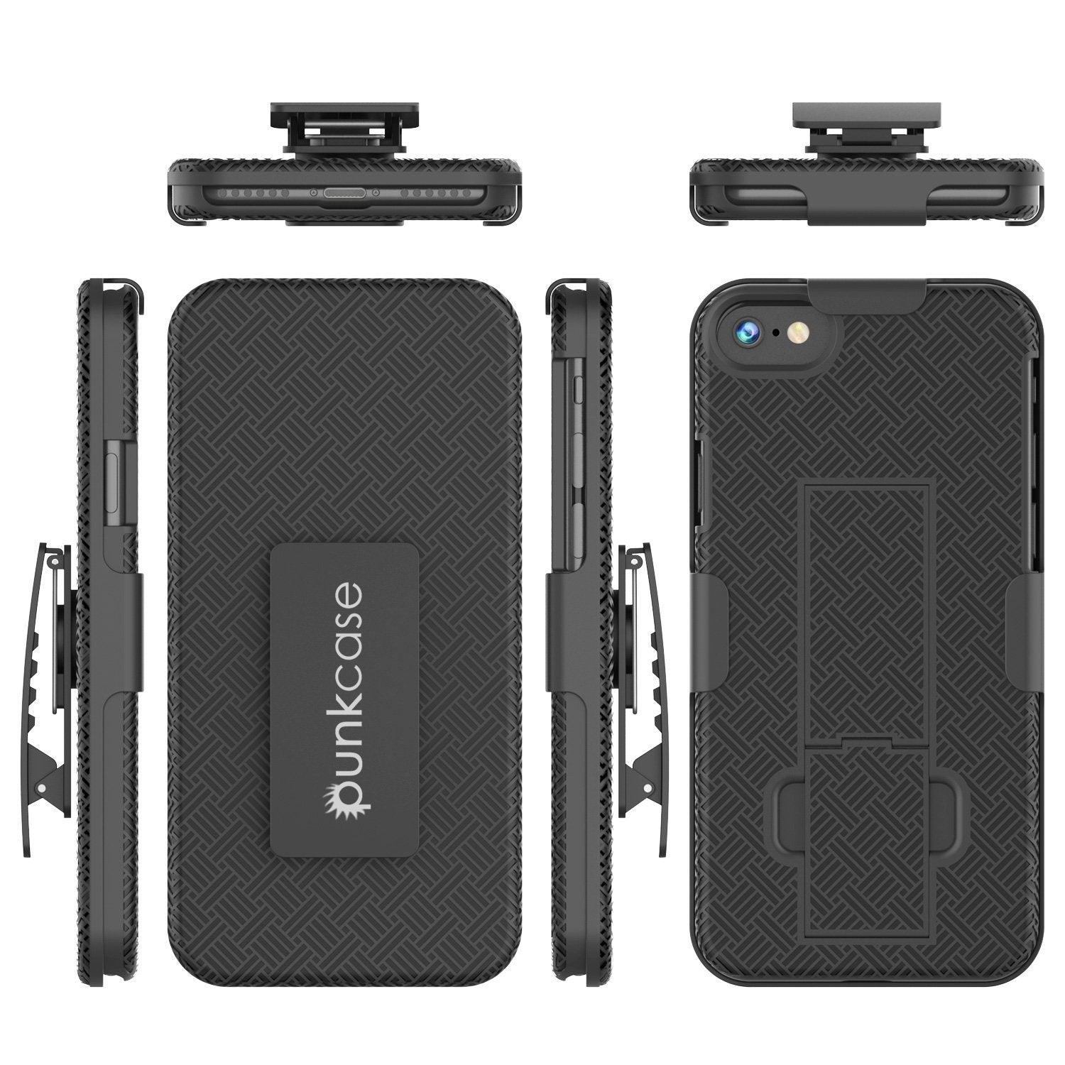 Punkcase iPhone 8 / 7 Case With Tempered Glass Screen Protector, Holster Belt Clip & Built-In Kickstand [Black]