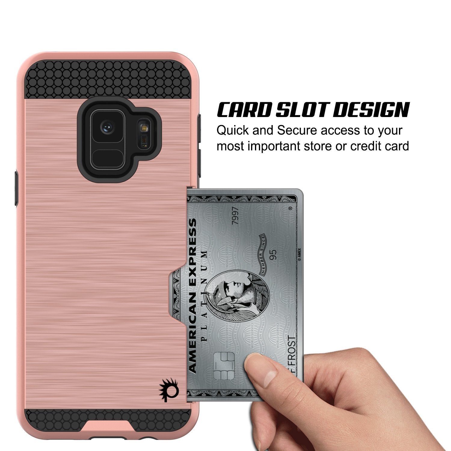 Galaxy S9 Case, PUNKcase [SLOT Series] [Slim Fit] Dual-Layer Armor Cover w/Integrated Anti-Shock System, Credit Card Slot [Rose Gold]