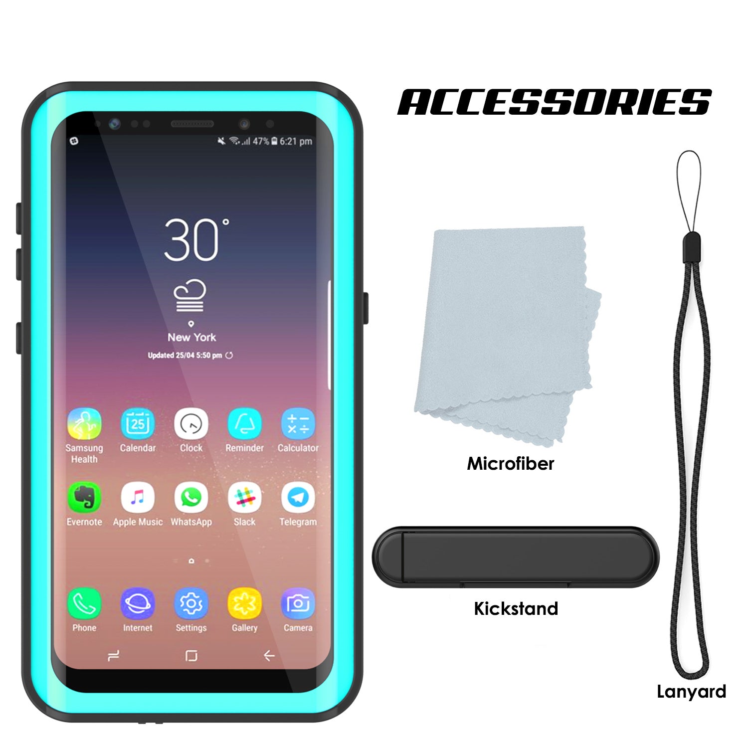 Galaxy S9 Plus Waterproof Case PunkCase StudStar Teal Thin 6.6ft Underwater IP68 Shock/Snow Proof