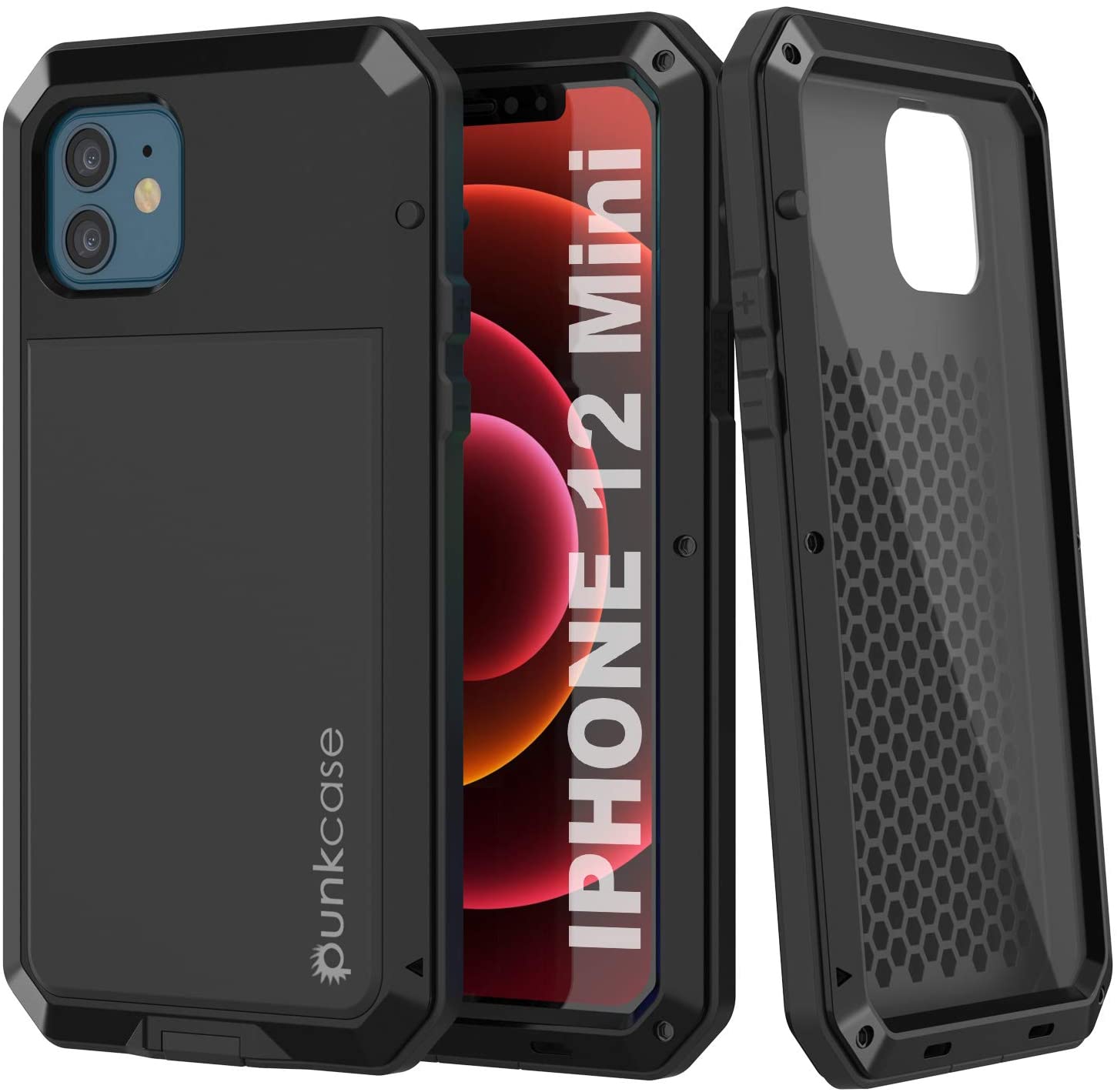 iPhone 12 Mini Metal Case, Heavy Duty Military Grade Armor Cover [shock proof] Full Body Hard [Black]