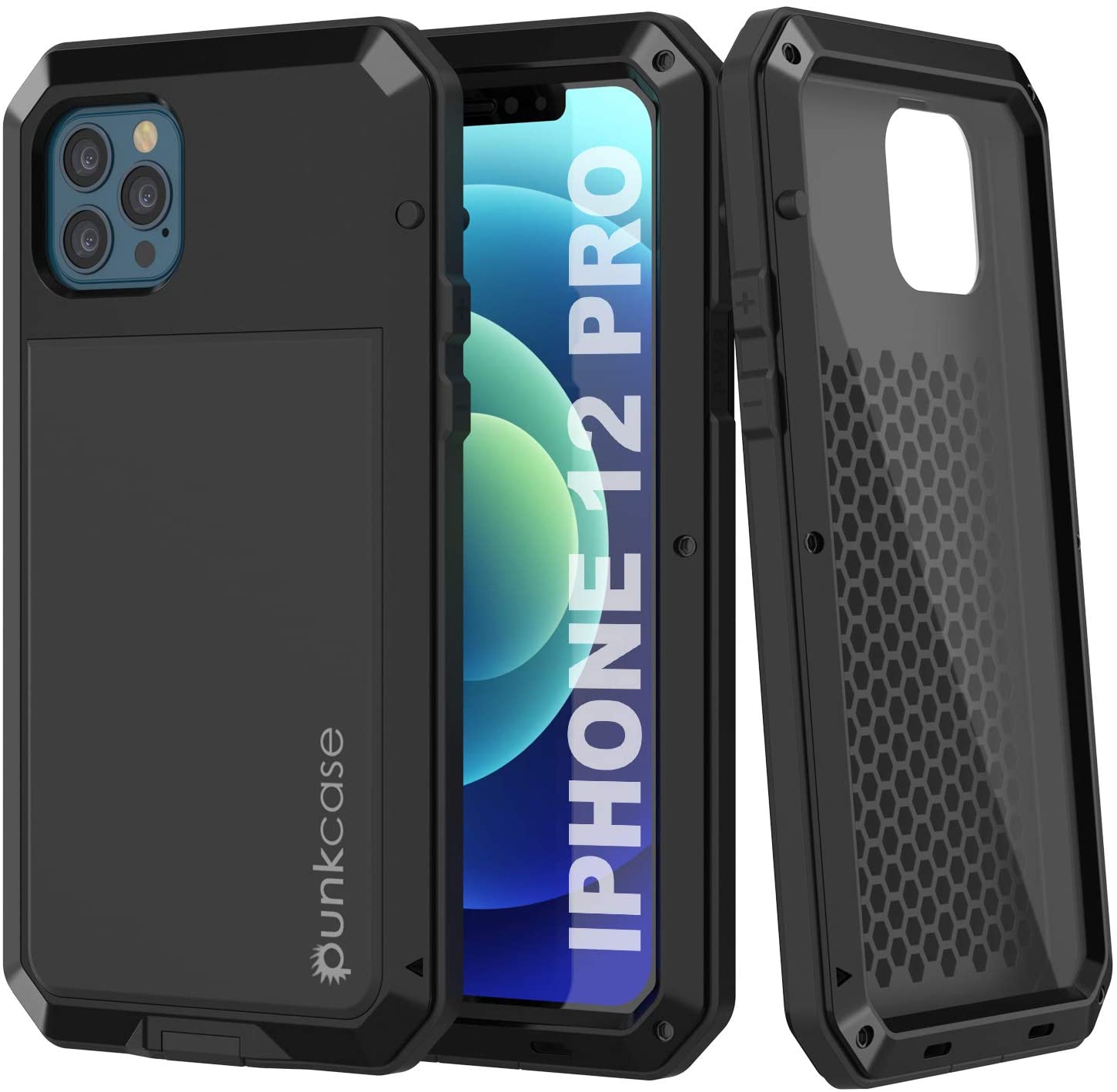 iPhone 12 Pro Metal Case, Heavy Duty Military Grade Armor Cover [shock proof] Full Body Hard [Black]