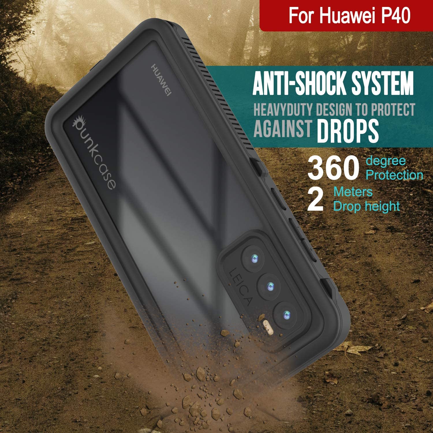 Huawei P40 Waterproof IP68 Case, Punkcase [Black] [StudStar Series] [Slim Fit]