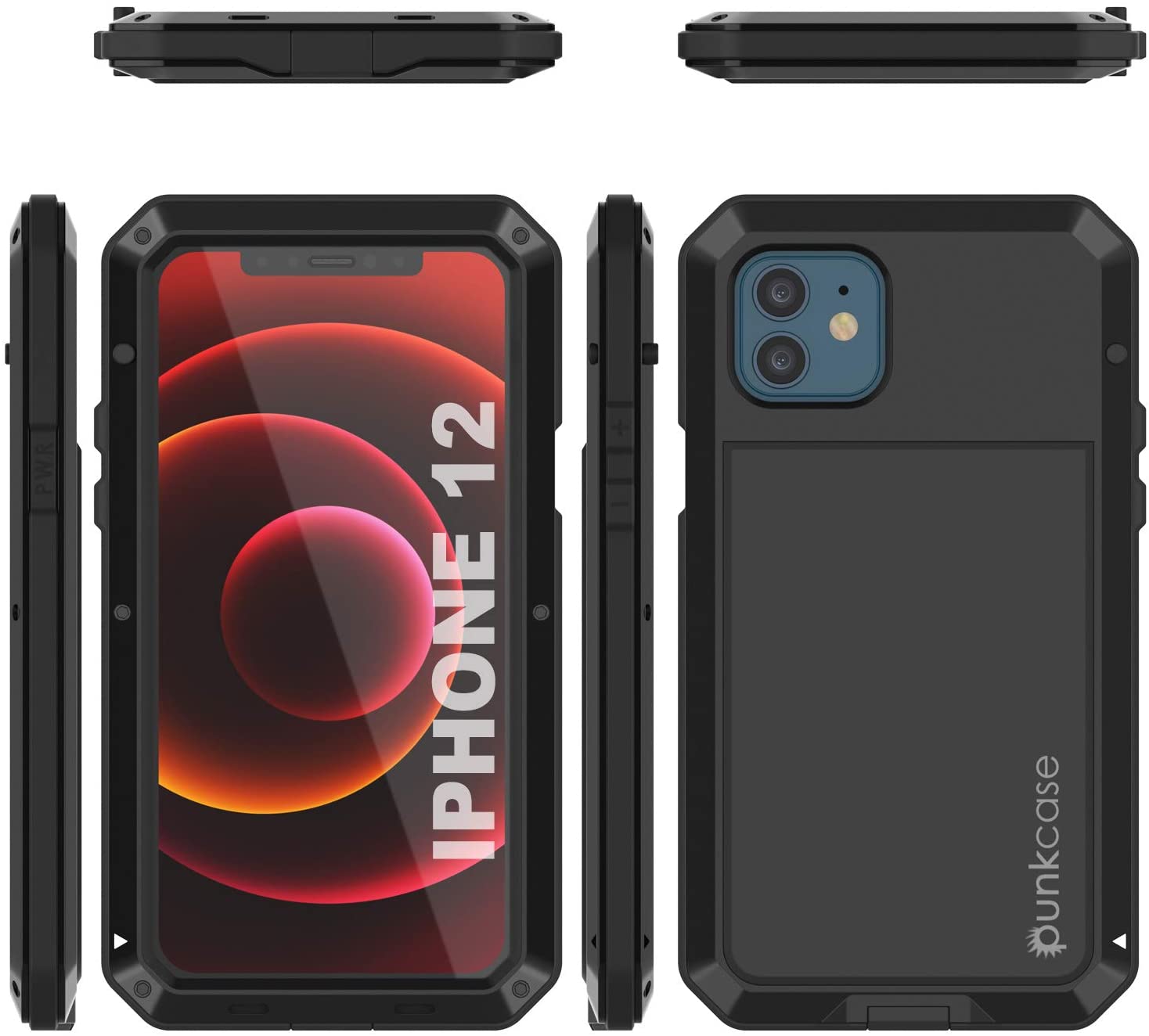 iPhone 12 Metal Case, Heavy Duty Military Grade Armor Cover [shock proof] Full Body Hard [Black]