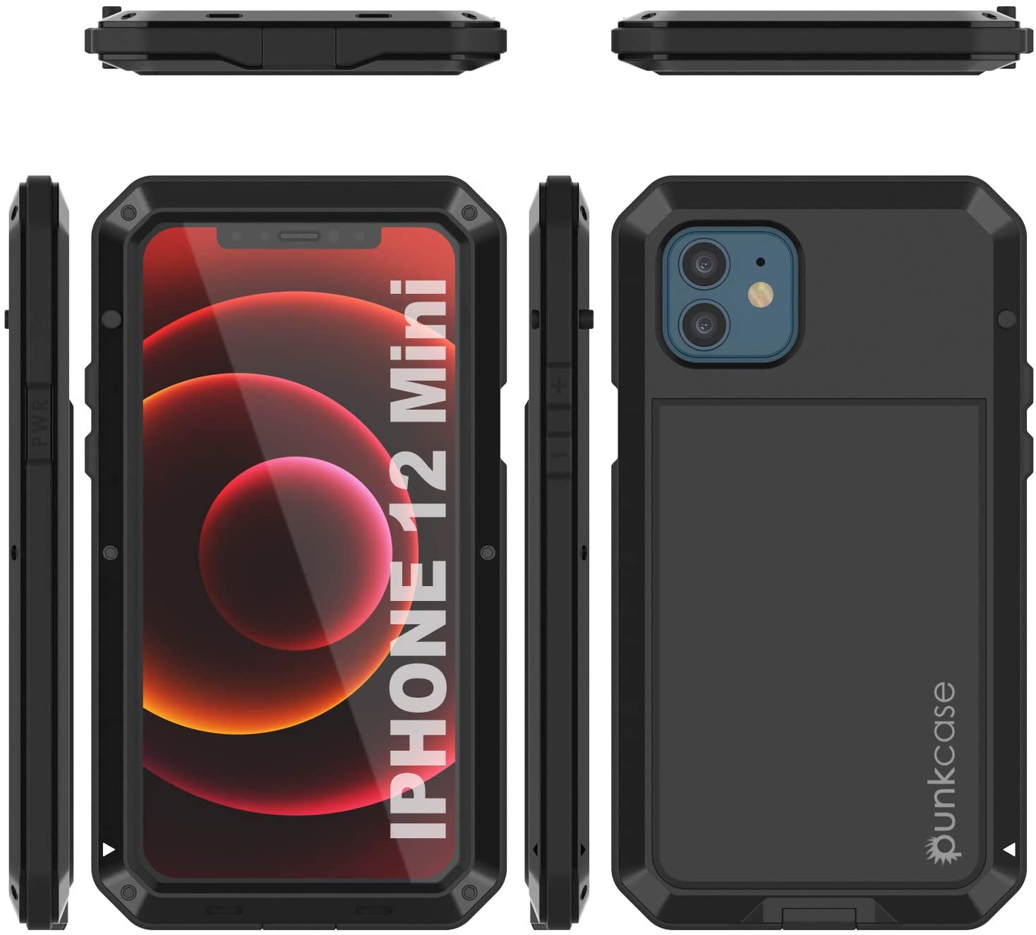 iPhone 12 Mini Metal Case, Heavy Duty Military Grade Armor Cover [shock proof] Full Body Hard [Black]