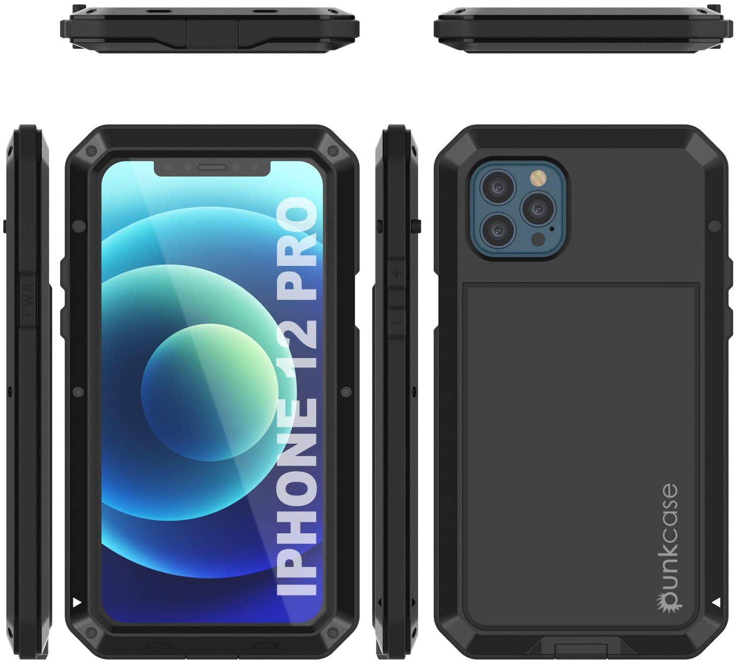 iPhone 12 Pro Metal Case, Heavy Duty Military Grade Armor Cover [shock proof] Full Body Hard [Black]